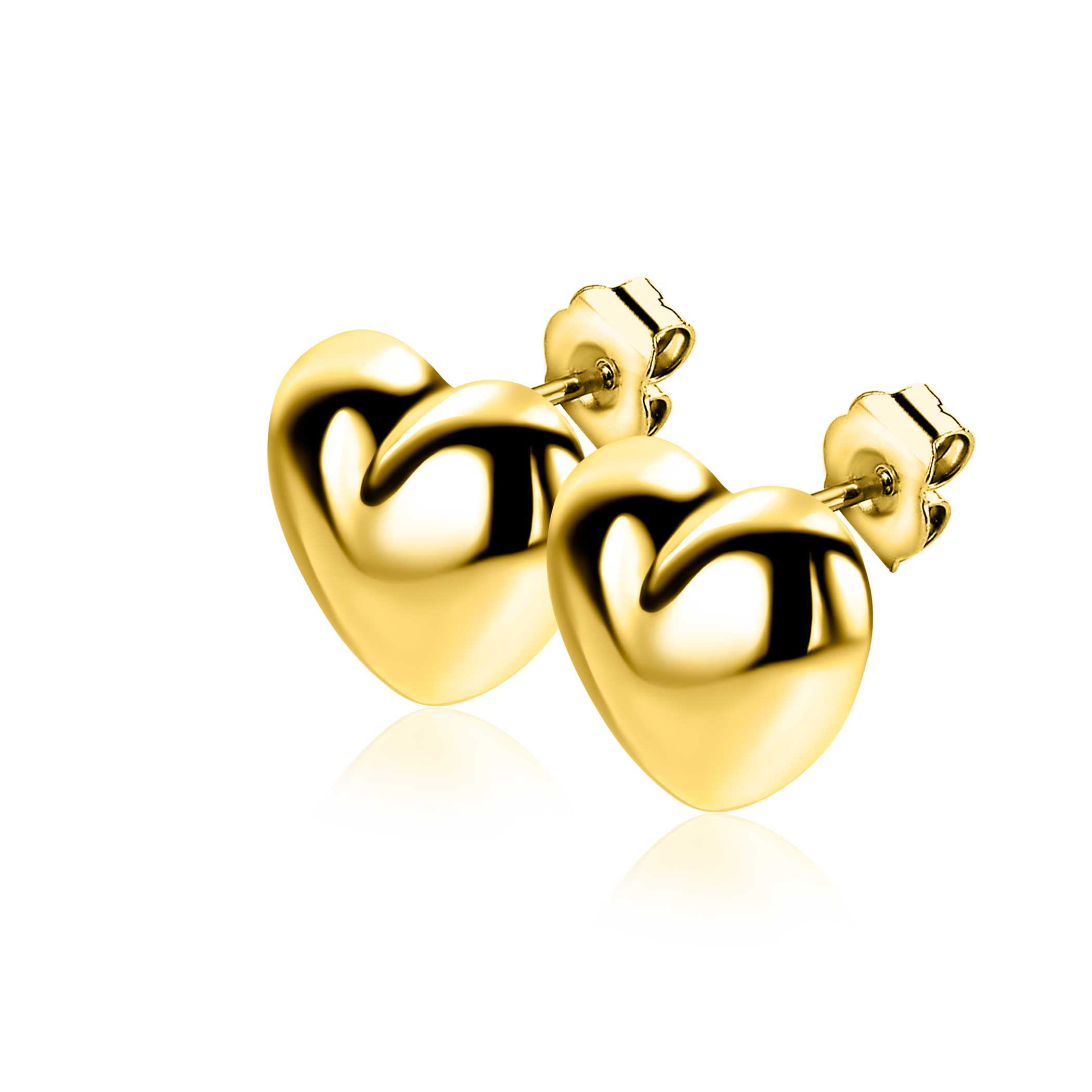 13mm ZINZI gold plated silver stud earrings in puffy heart shape ZIO2672G