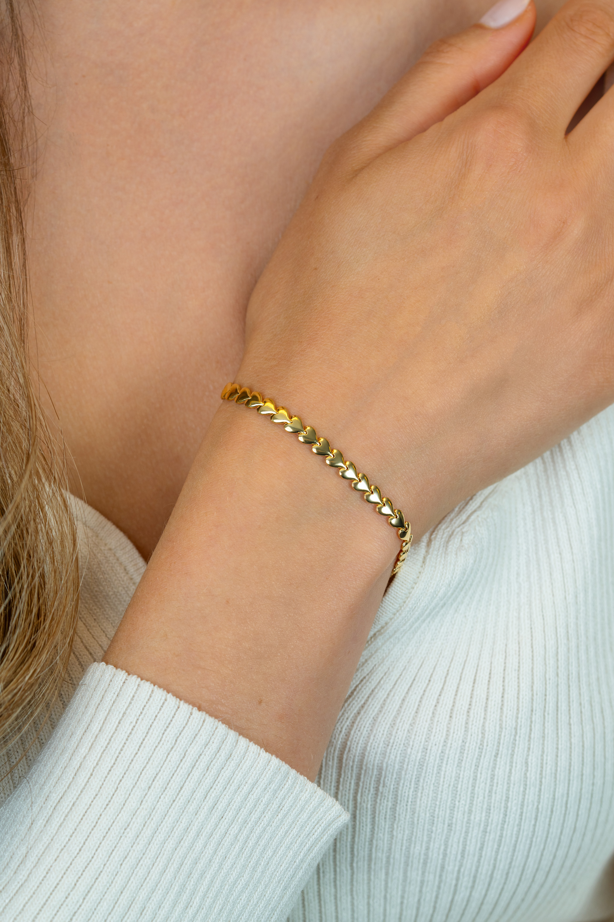 ZINZI Gold Plated Sterling Silver Bracelet Hearts width 4,5mm ZIA1798G