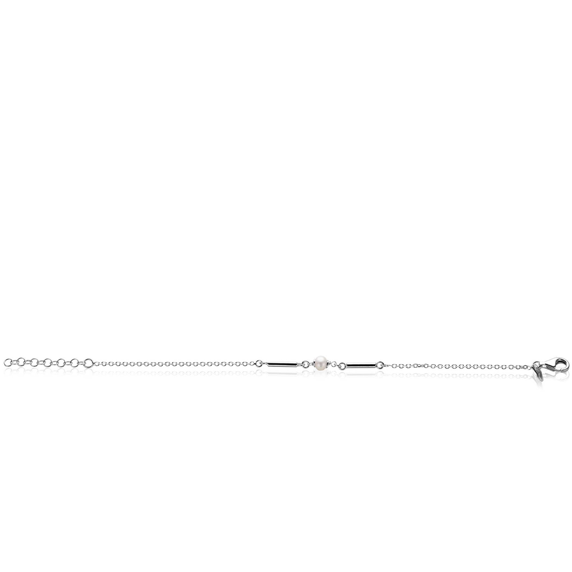 ZINZI silver link bracelet with two shiny bars and a white freshwater pearl, 17-20cm, ZIA-BF108
