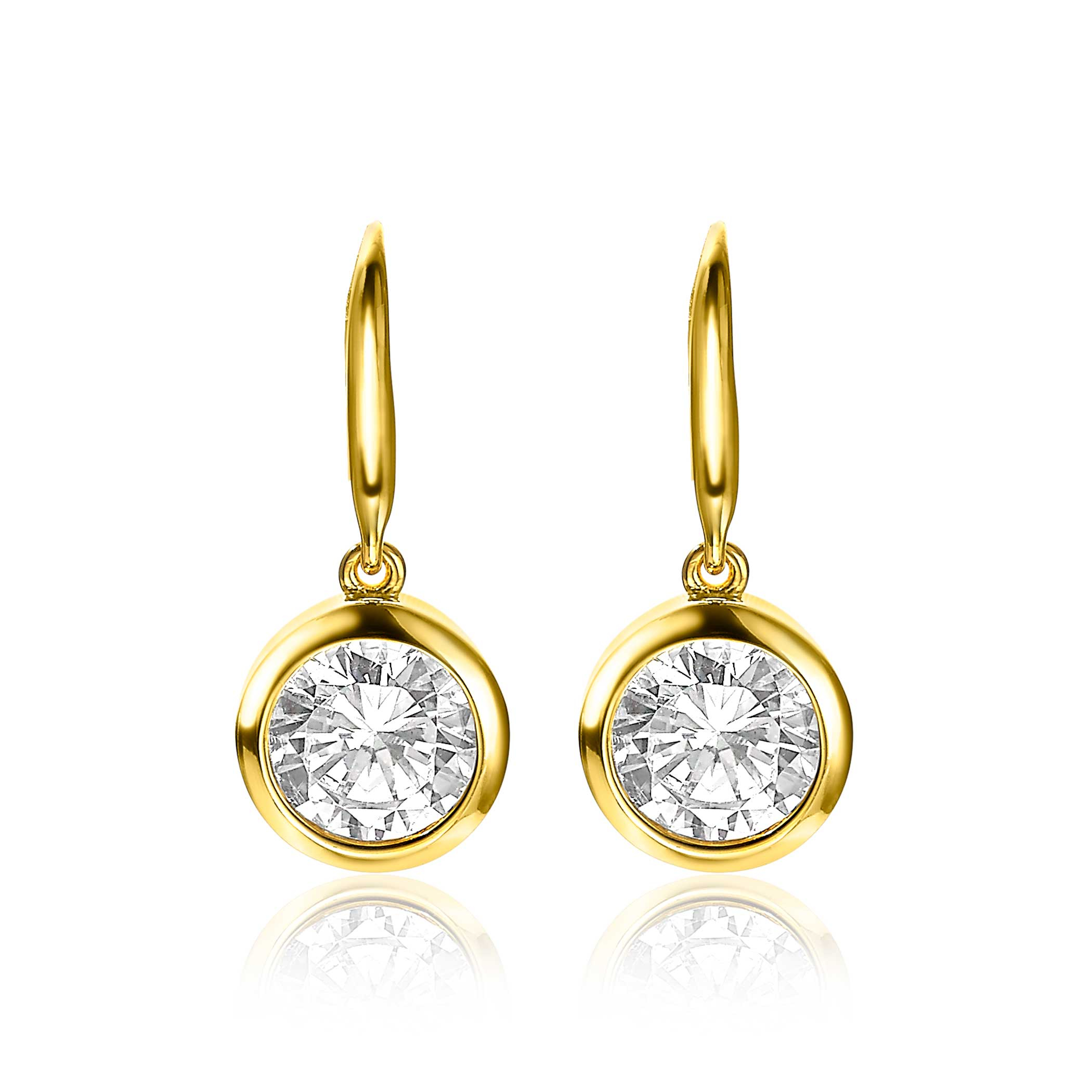 11mm ZINZI Gold Plated Sterling Silver Drop Earrings White Zirconia ZIO2