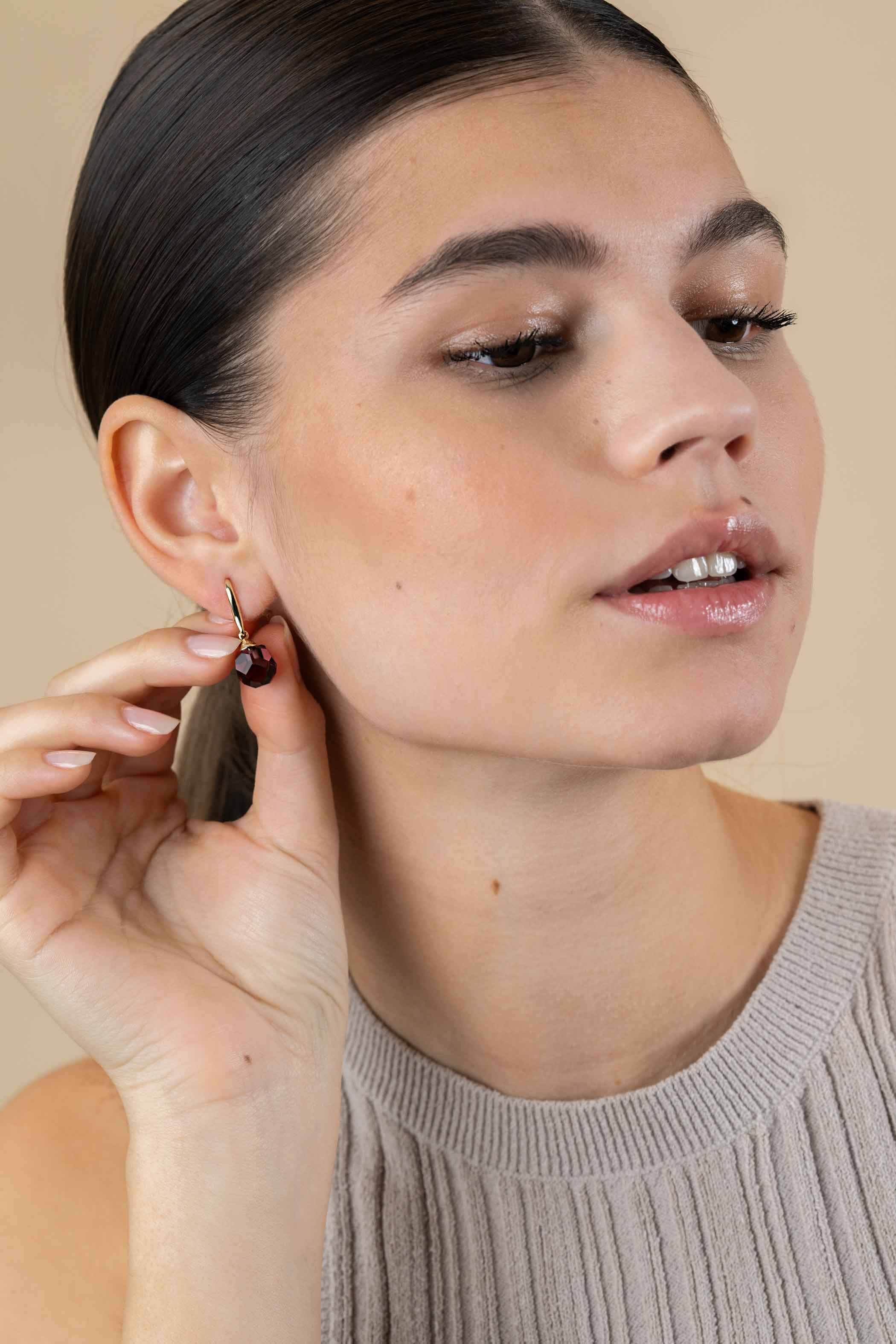 27mm ZINZI Gold Plated Sterling Silver Drop Earrings Purple Bead ZIO266PG