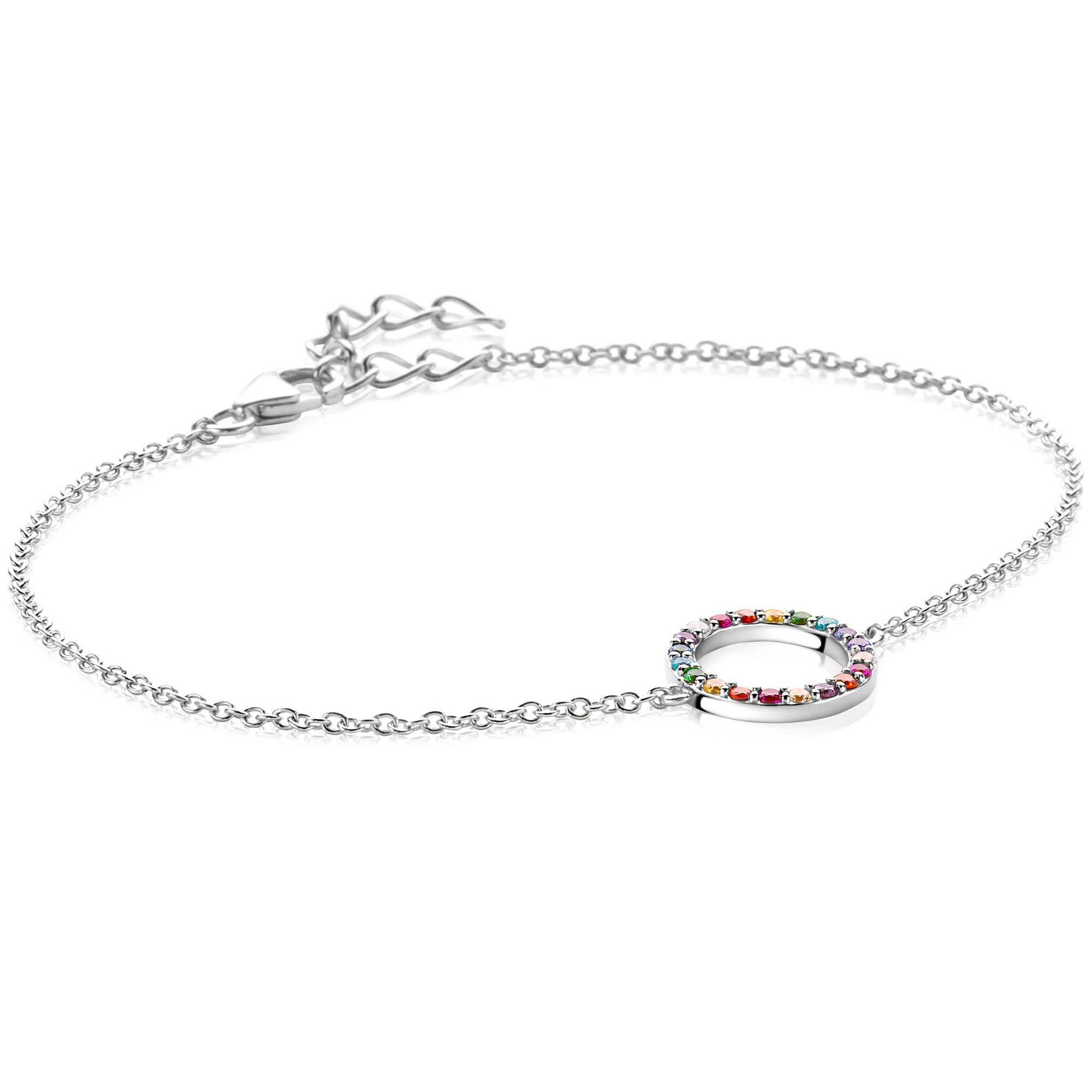 ZINZI silver bracelet with open circle 12mm set with rainbow stones 17-20cm ZIA2170Z
