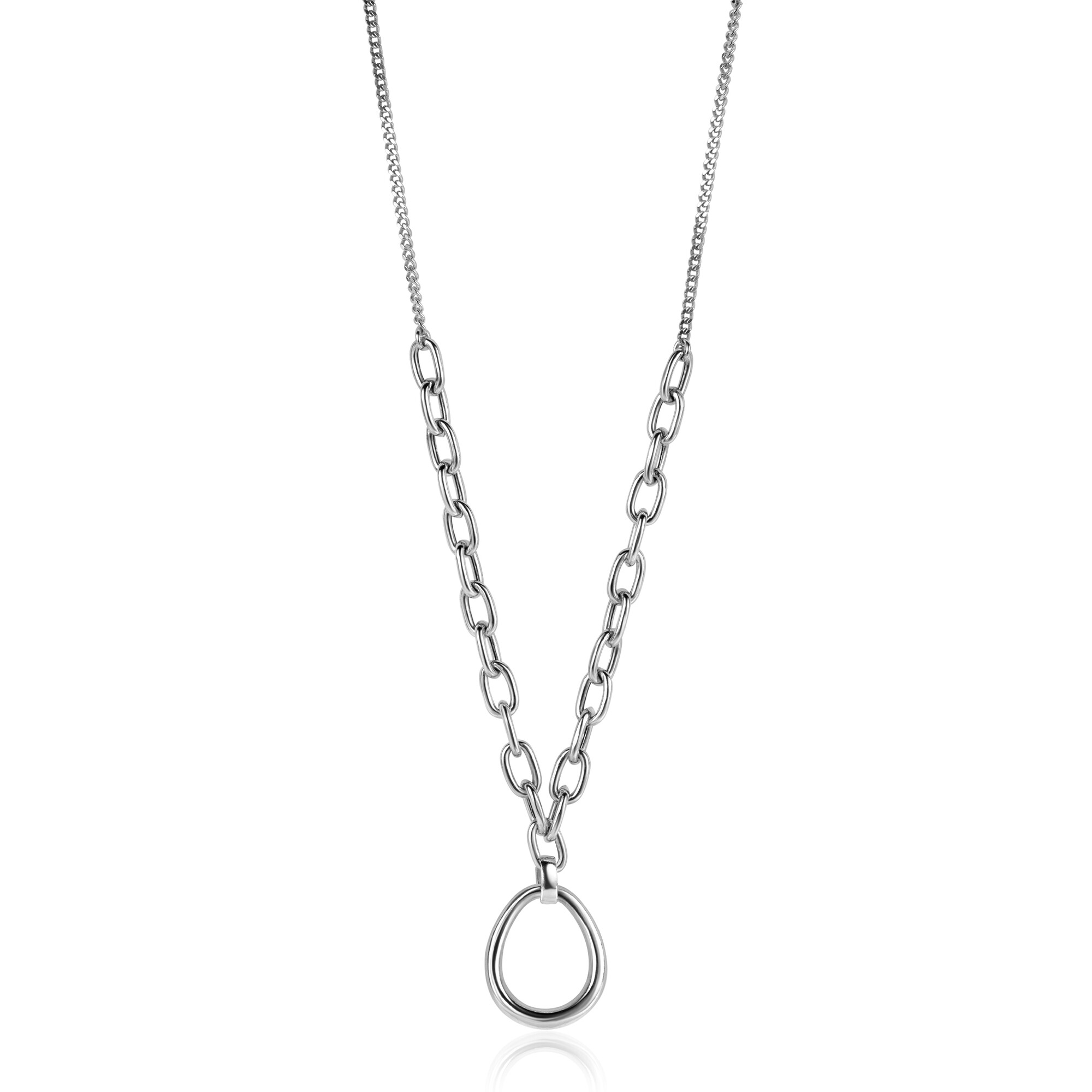 ZINZI Sterling Silver Curb Chain Necklace with Larger Oval Chains 40-45cm ZIC2481