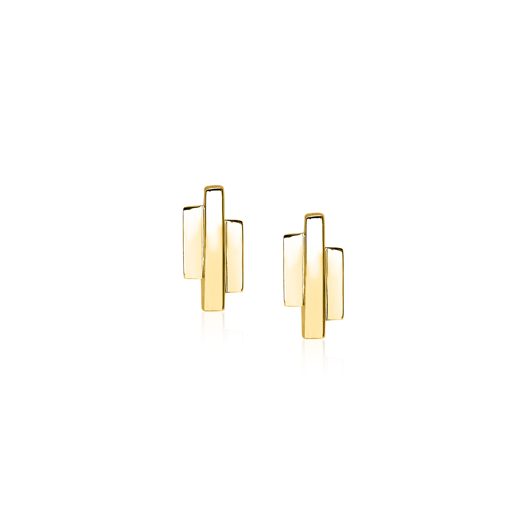 9mm ZINZI Gold Plated Sterling Silver Stud Earrings 3 Small Bars ZIO1586G