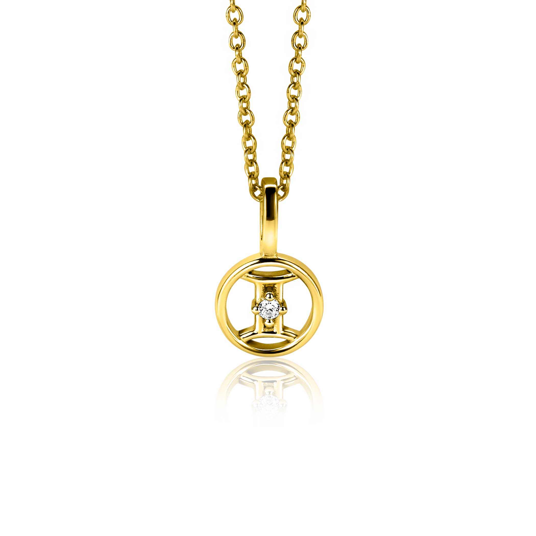 9mm ZINZI gold plated silver Gemini zodiac sign pendant set with white zirconias ZIHY-TWE (without necklace)