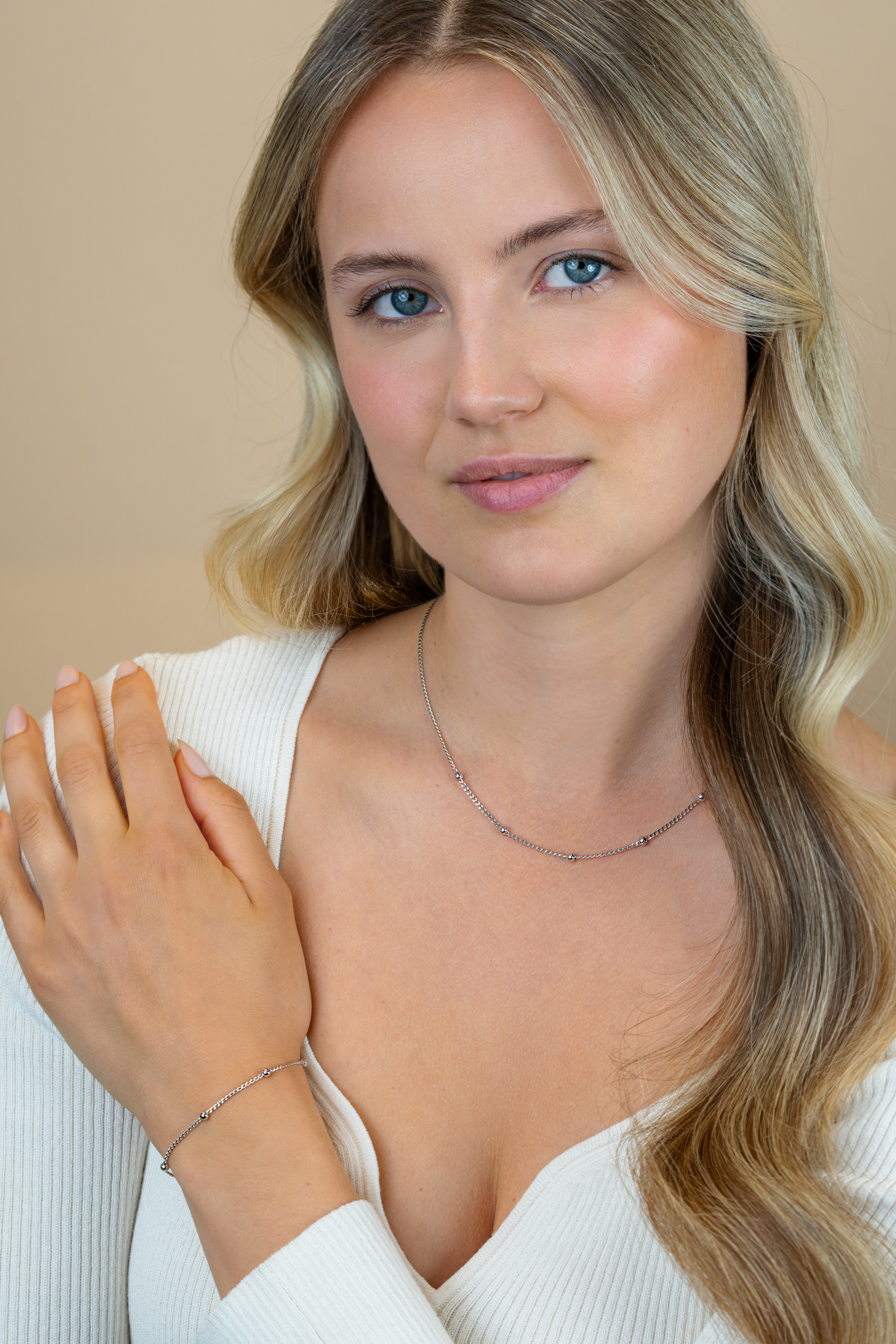 ZINZI zlv. collier gourmet en bolletjes 42+3cm