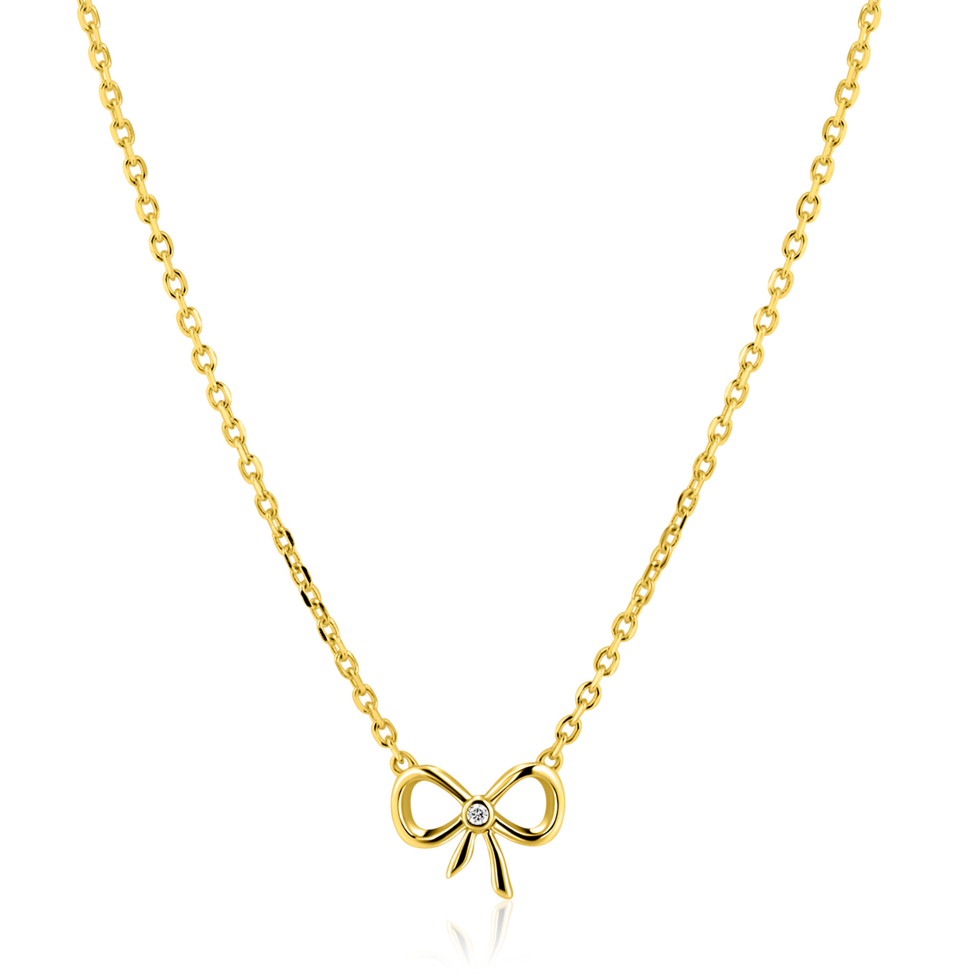 ZINZI zlv. collier geel verguld met strikje en zirconia