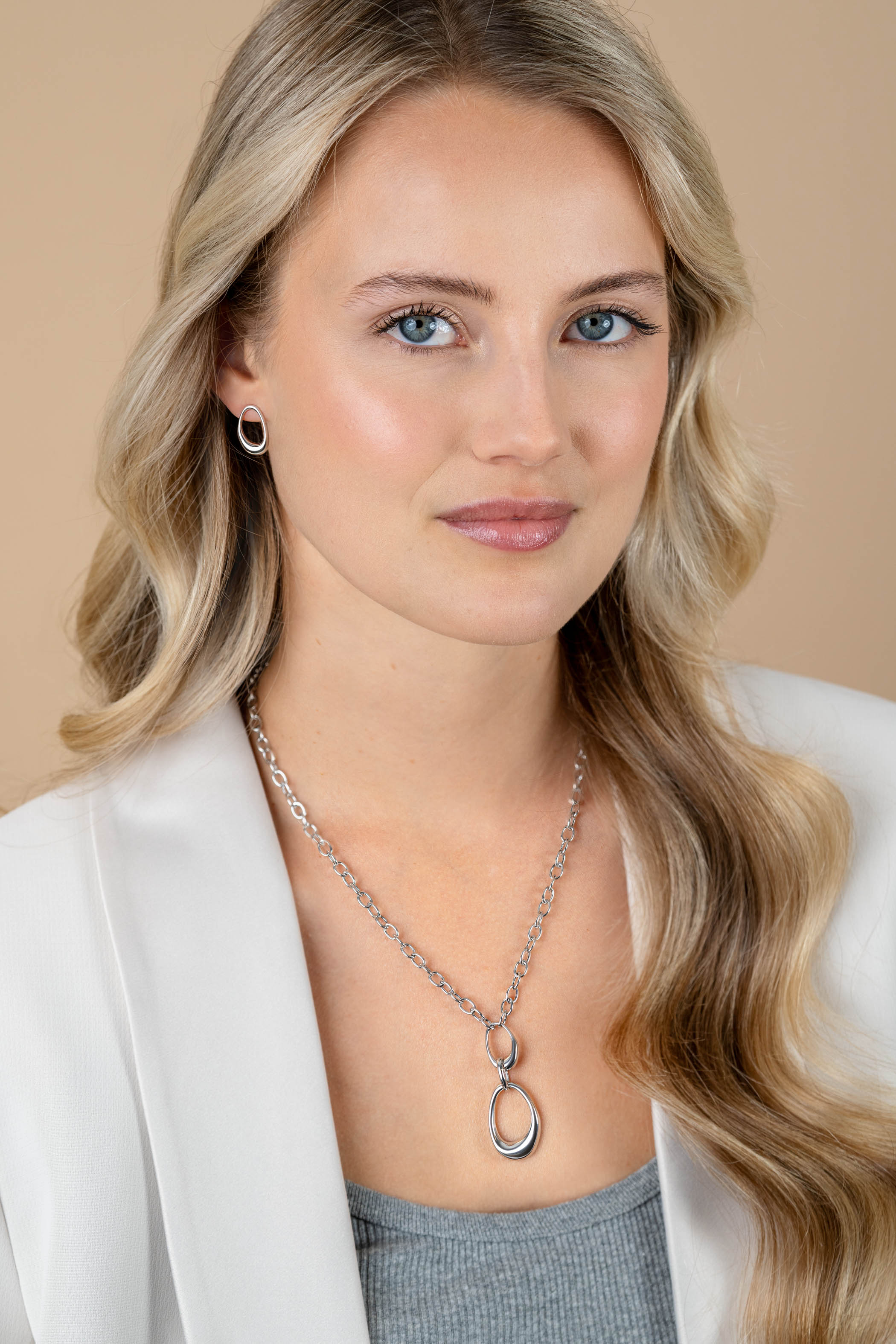 ZINZI silver Y-necklace with paperclip links and three organic shapes 48cm ZIC2670