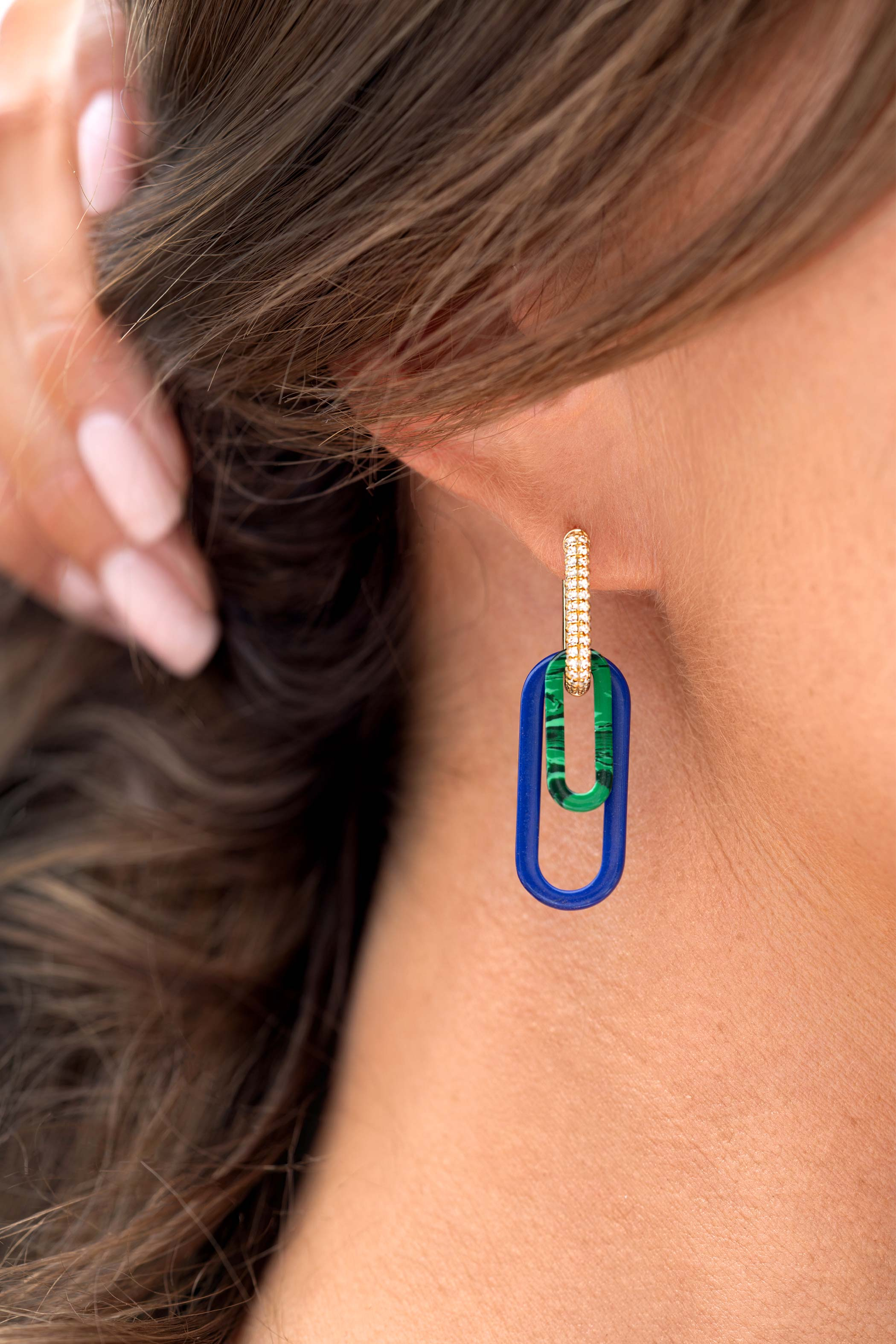 30mm ZINZI Large Oval Earrings Pendants in Trendy Lapis Lazuli Blue ZICH2456L (excl. hoop earrings)