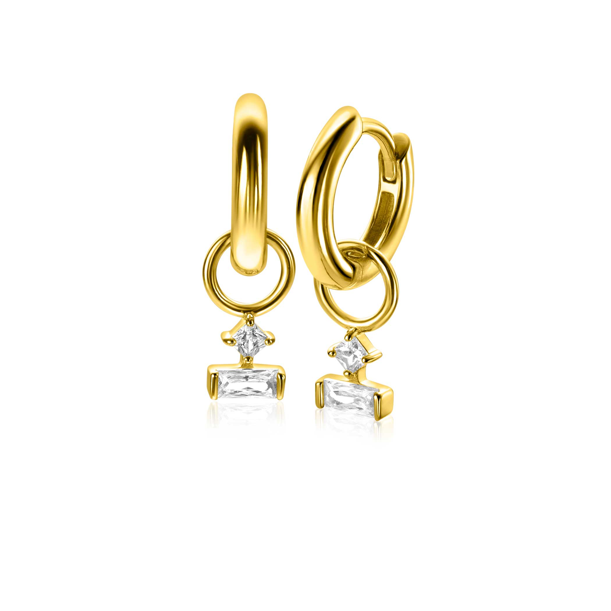 5mm ZINZI gold-plated silver earring pendants with two white zirconia stones in trendy shapes, ZICH-BF117Y (without hoops)