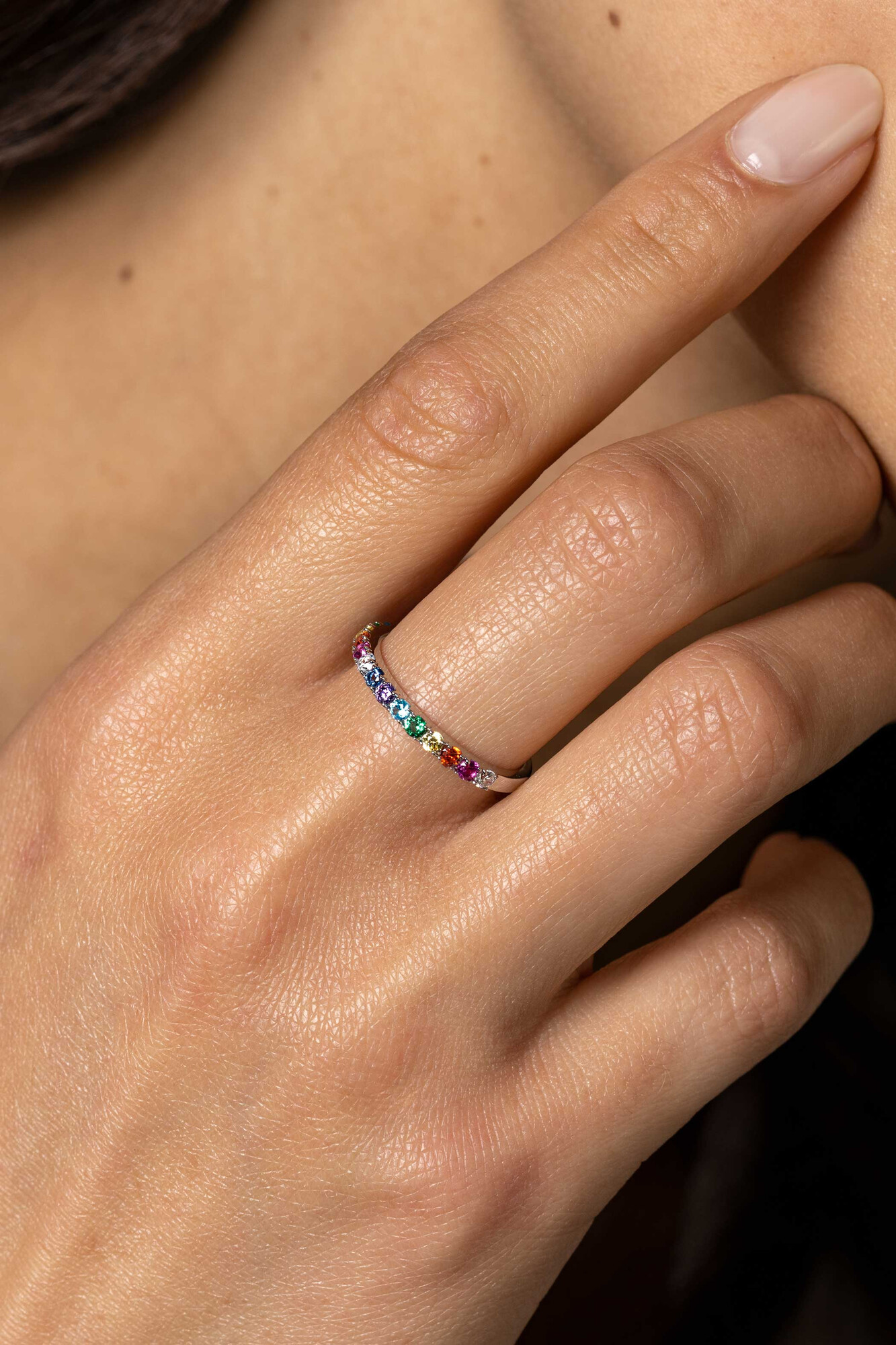 ZINZI Sterling Silver Stackable Ring width 2mm Rainbow Color Stones ZIR2486