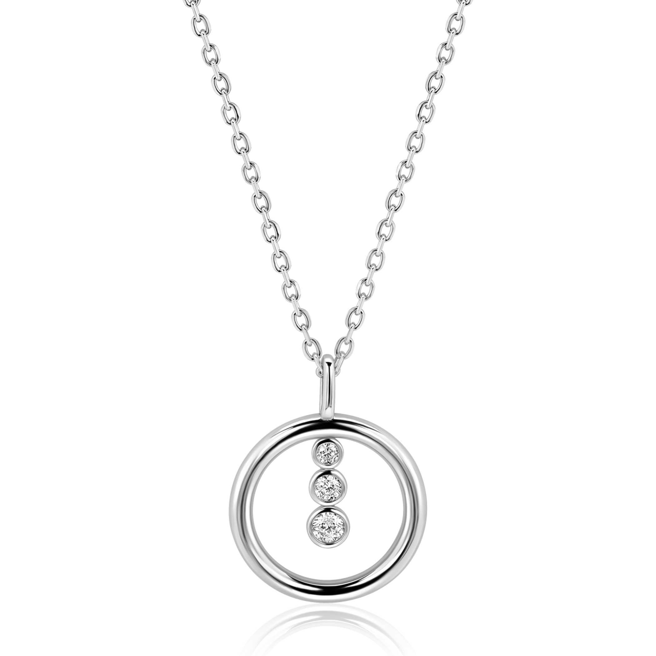 ZINZI zlv. collier hanger open rond en 3 zirconia's
