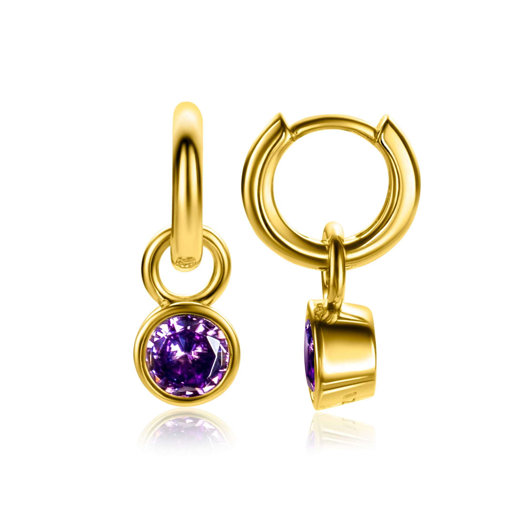 FEBRUARY Earrings Pendants Gold Plated with Birthstone Purple Amethyst Zirconia (excl. hoop earrings)