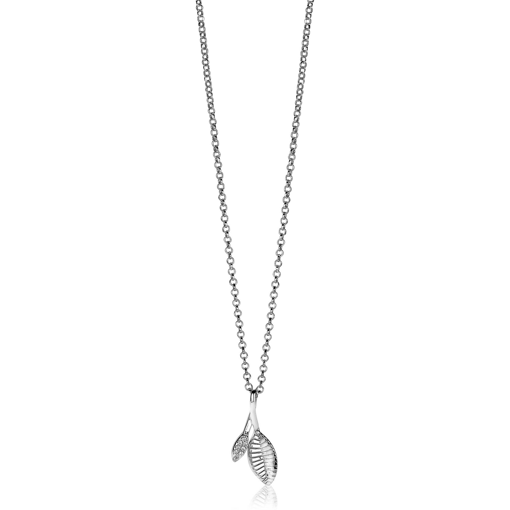 23mm ZINZI Sterling Silver Pendant Leaves White Zirconia ZIH2087