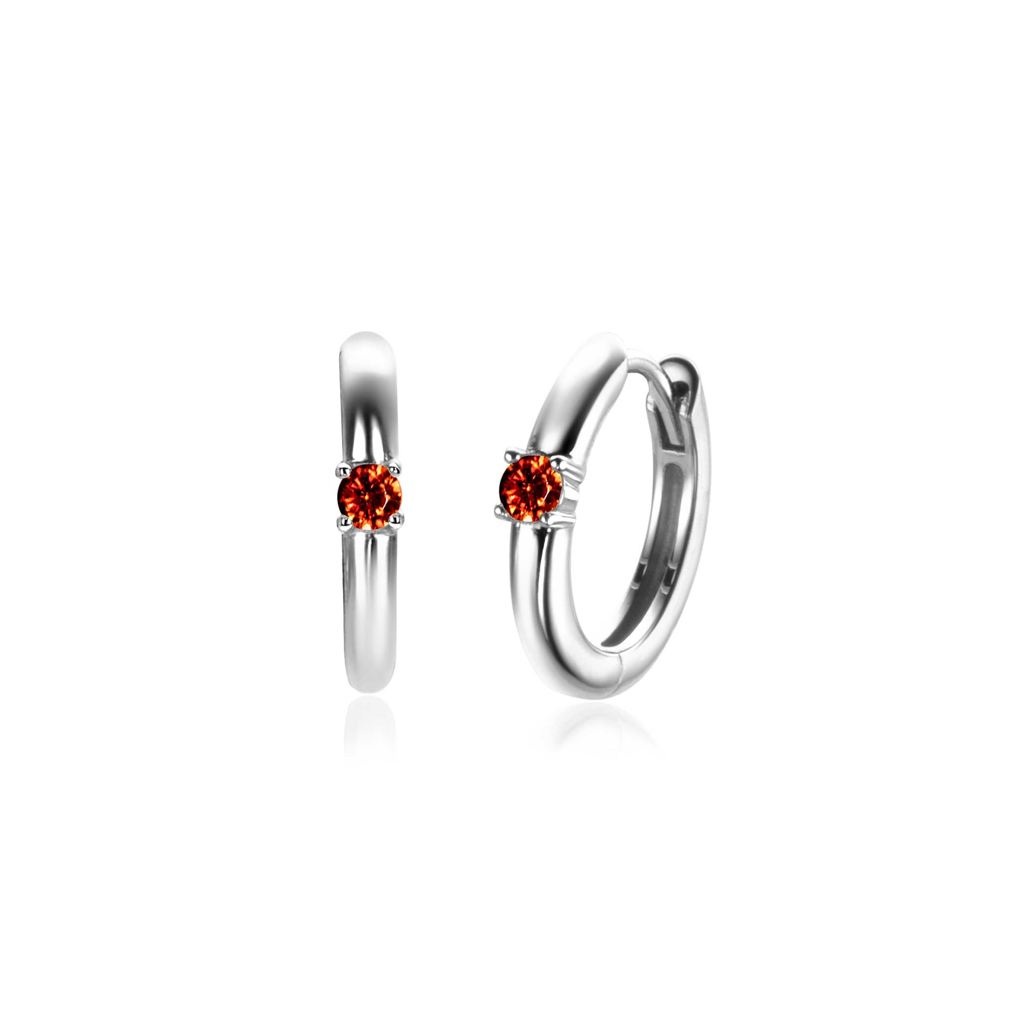 JANUARY Hoop Earrings 13mm Sterling Silver with Birthstone Red Garnet Zirconia