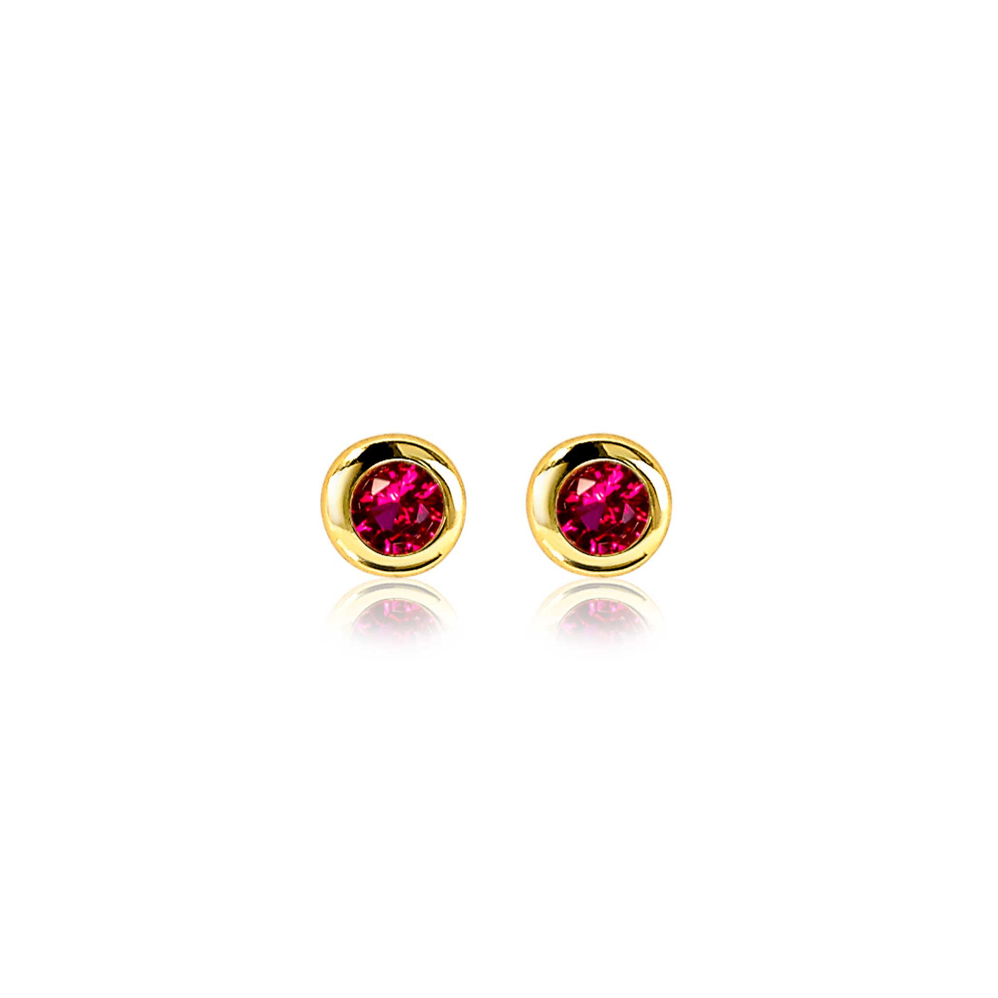 JULY Stud Earrings 4mm Gold Plated with Birthstone Red Ruby Zirconia