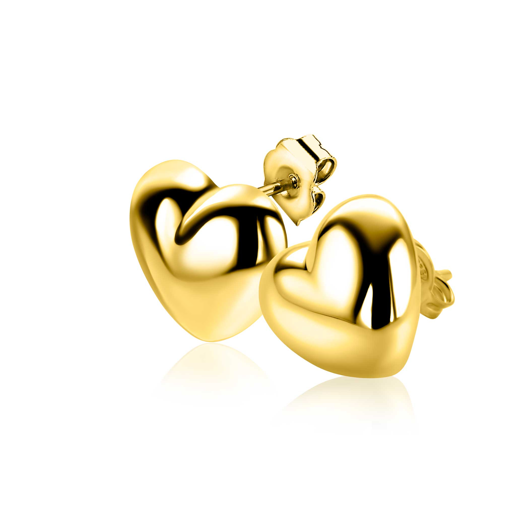 13mm ZINZI gold plated silver stud earrings in puffy heart shape ZIO2672G