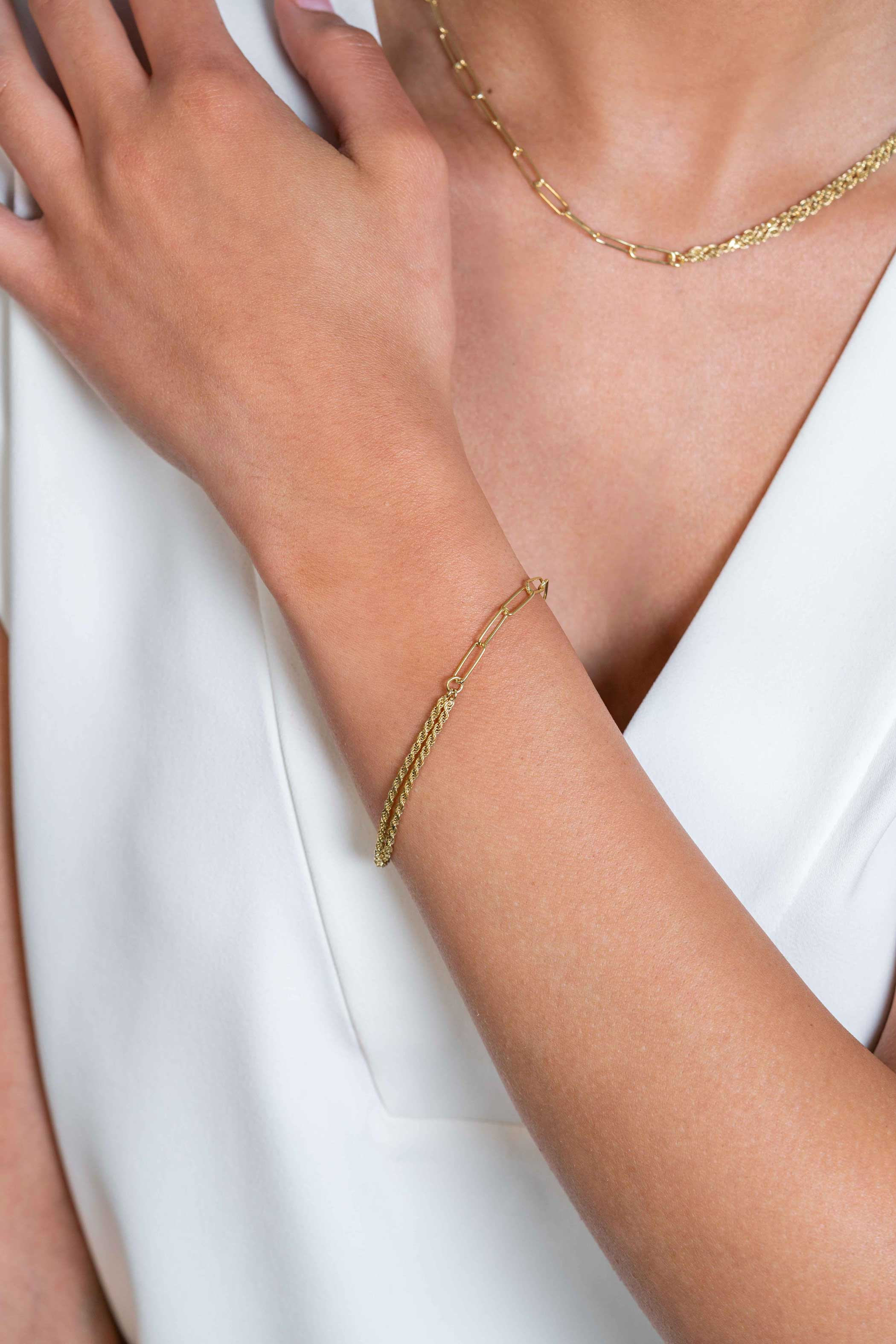 ZINZI Gold Plated Sterling Silver Multi-look Bracelet with 2 Trendy Chains and Toggle Clasp ZIA2380