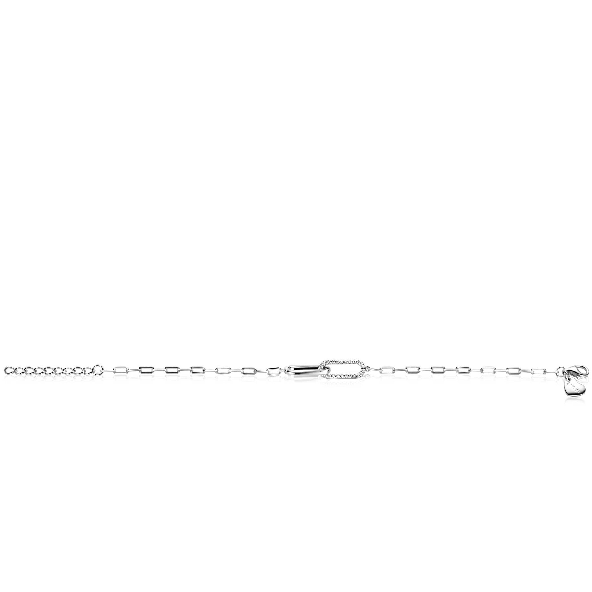 ZINZI silver paperclip link bracelet with two connected oval links set with white cubic zirconias 17-20cm ZIA2690