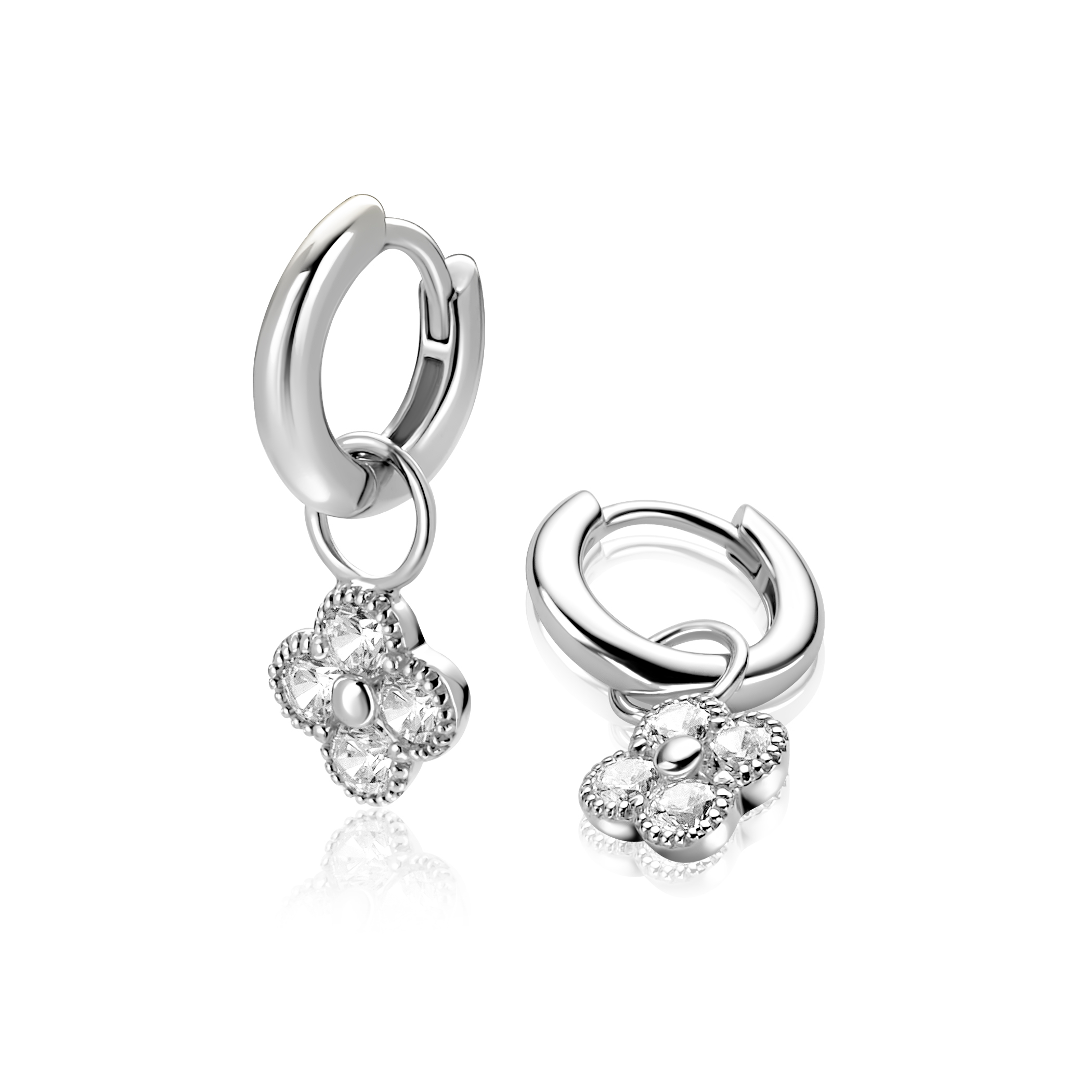 ZINZI zlv. oorbedels klaver met zirconia's