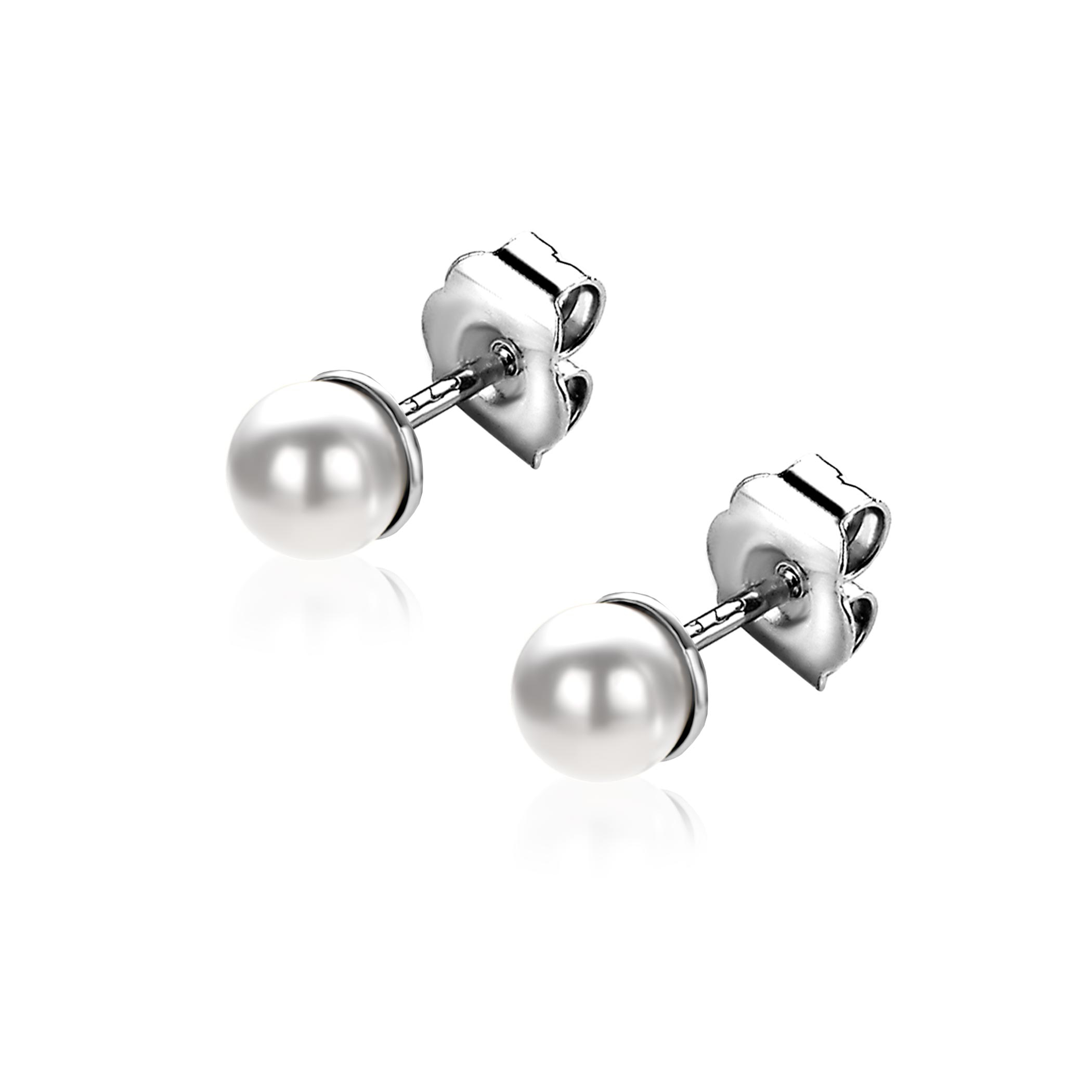 4mm ZINZI Sterling Silver Stud Earrings with White Pearl ZIO1318