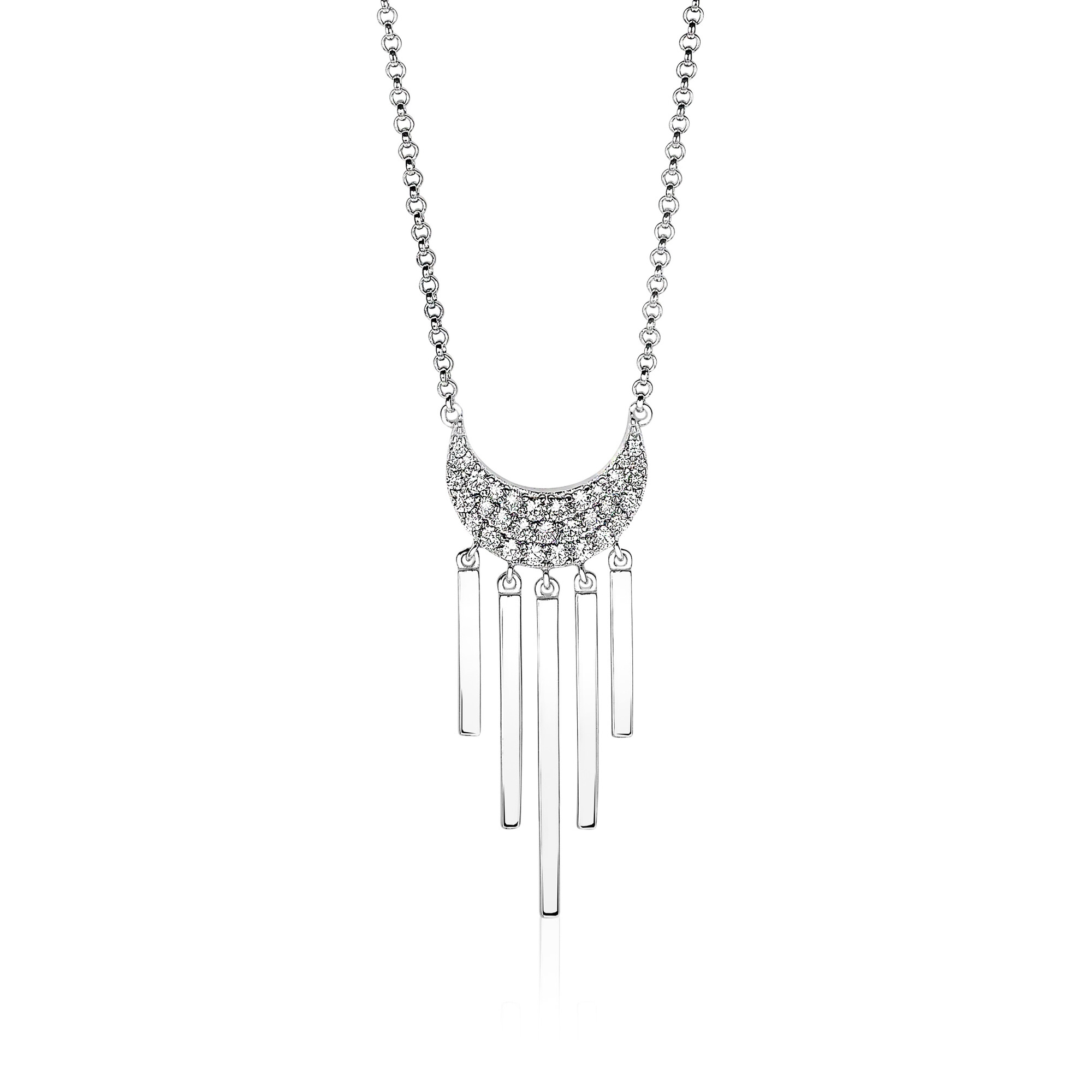 ZINZI Sterling Silver Necklace Crescent Moon Moon with White Zirconias and Shiny Bars 40-45cm ZIC1579