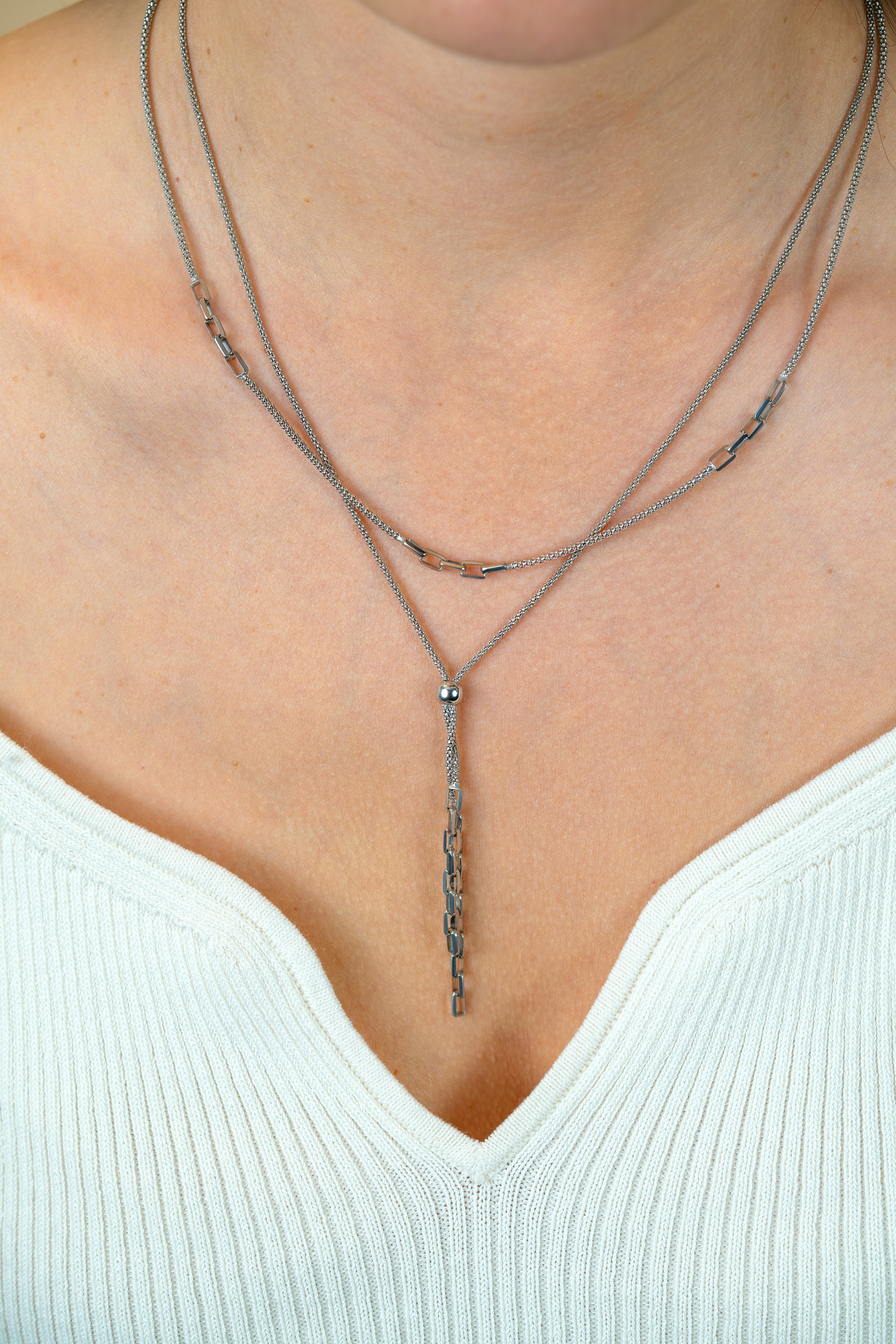 ZINZI zlv. Y-collier popcorn en schakels 43-46cm