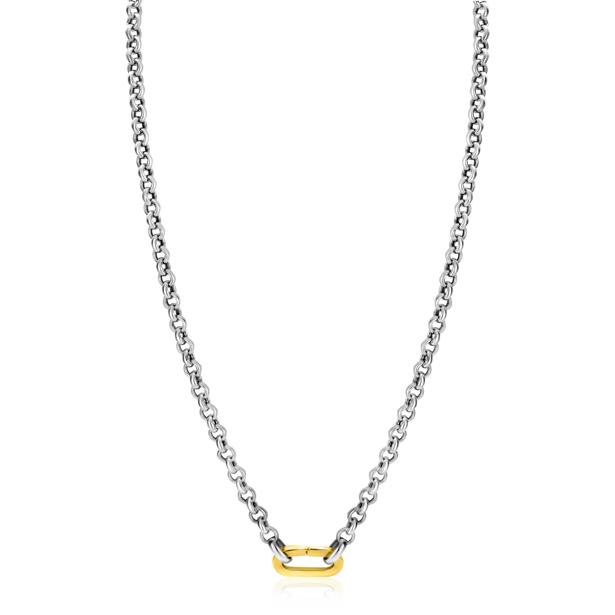 ZINZI Sterling Silver Rolo Chain Necklace 42cm with Gold Plated Oval Clasp ZIC2377