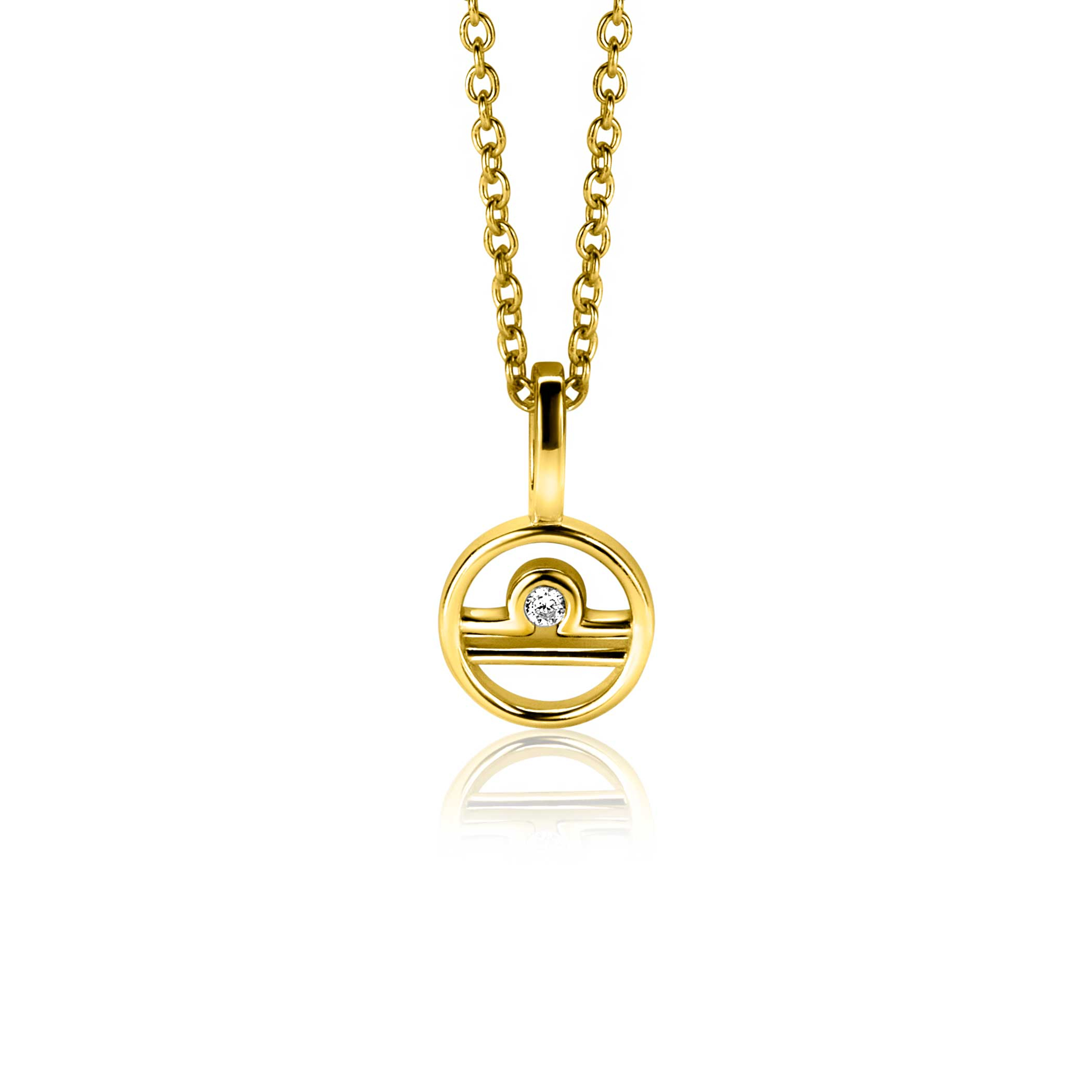 9mm ZINZI gold plated silver Libra zodiac charm set with white zirconia ZIHY-WEE (without necklace)