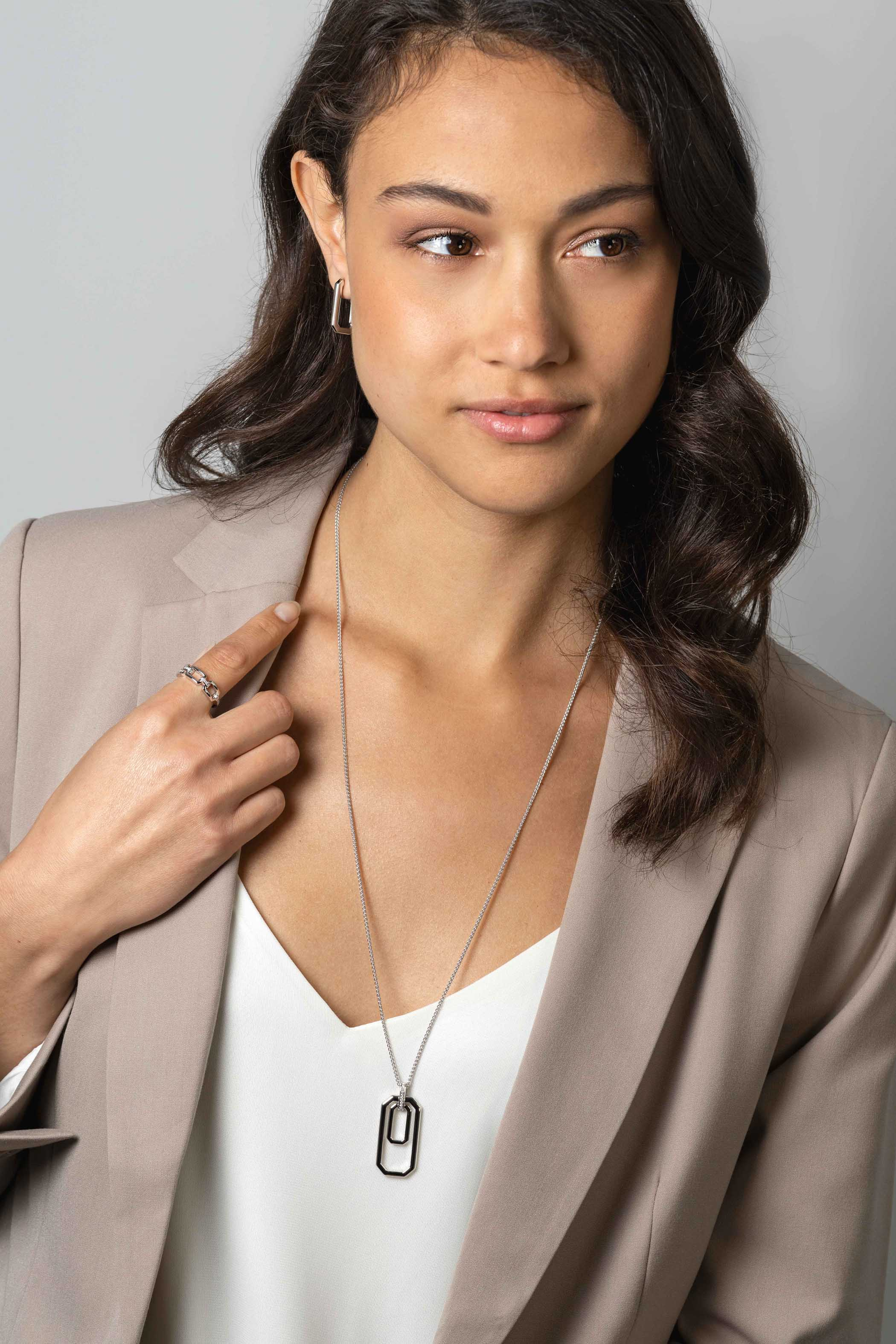 ZINZI Sterling Silver Chain Ring Rectangular Chains linked by Chains with White Zirconias 6mm width ZIR2494