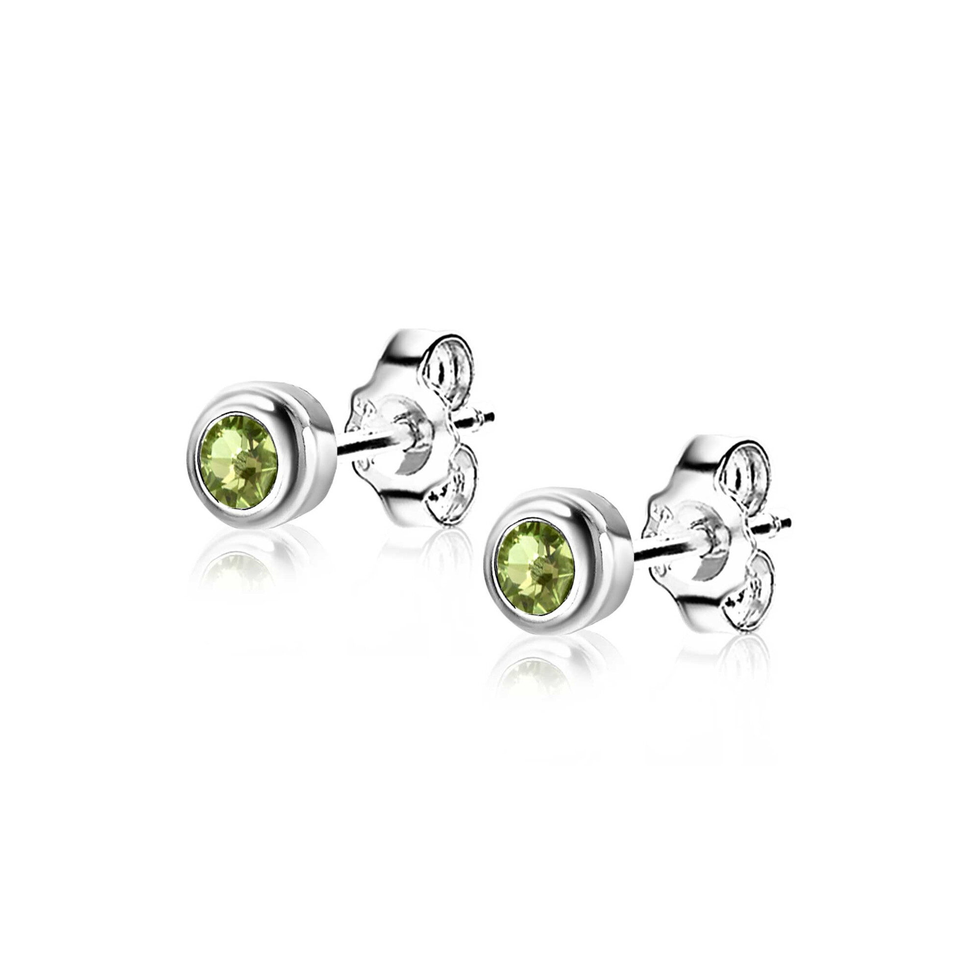 AUGUSTUS Earrings 4mm Sterling Silver with Birthstone Green Peridot Zirconia