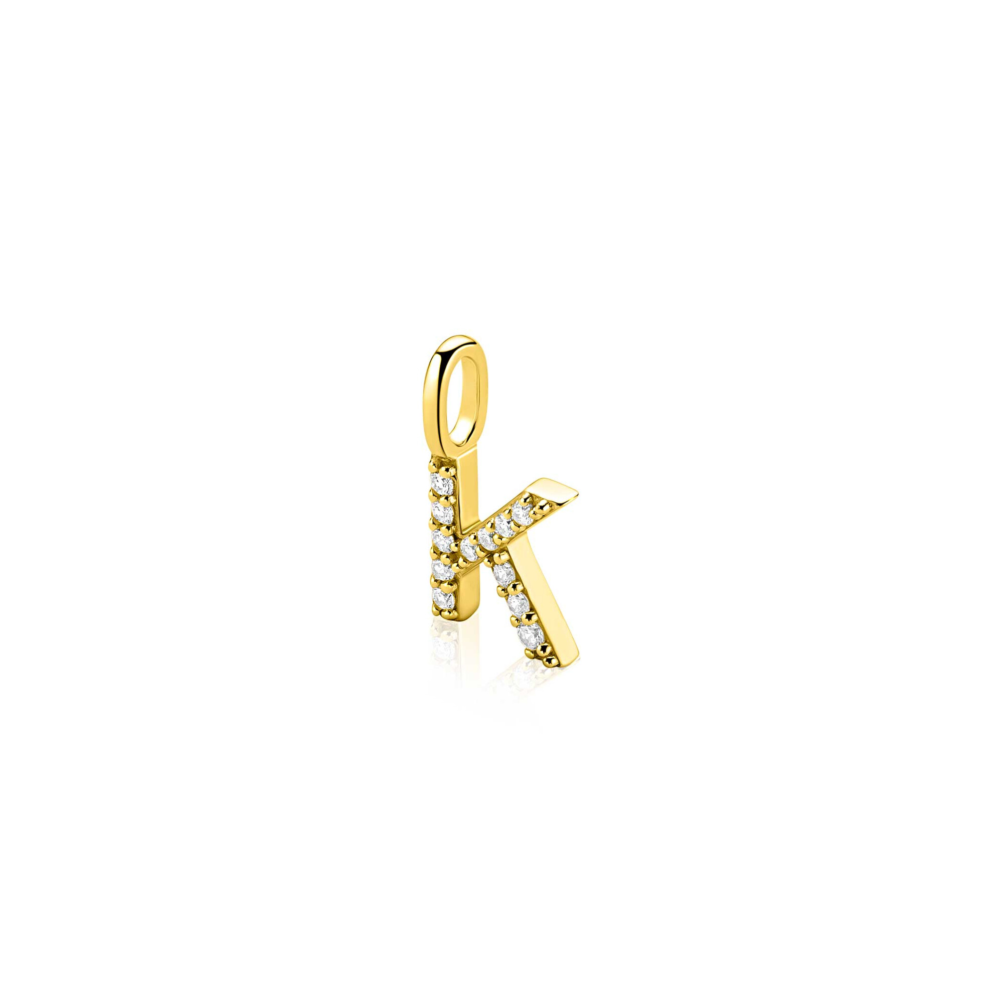 ZINZI zlv. hanger gg.verg.letter K bezet met zirconia's