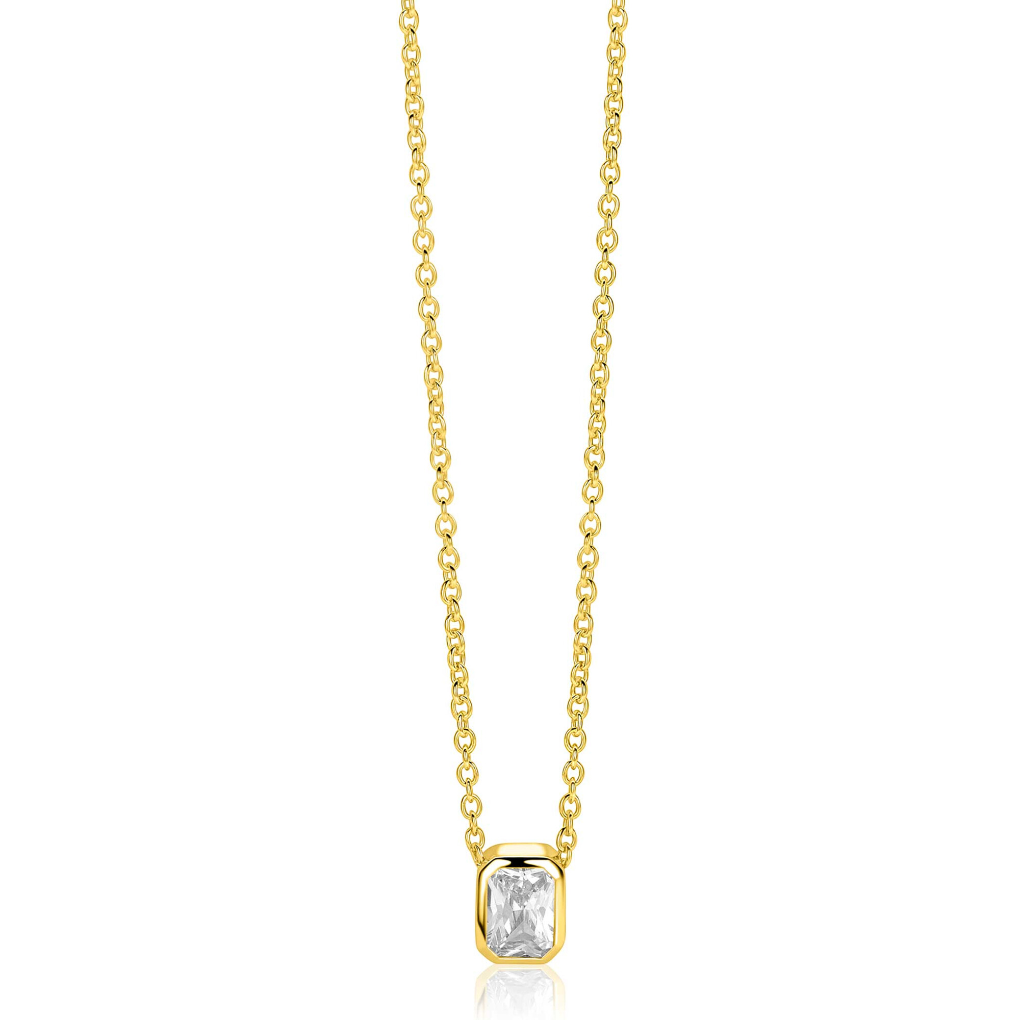 ZINZI zlv. collier gg.ver. hanger rechthoek zirconia