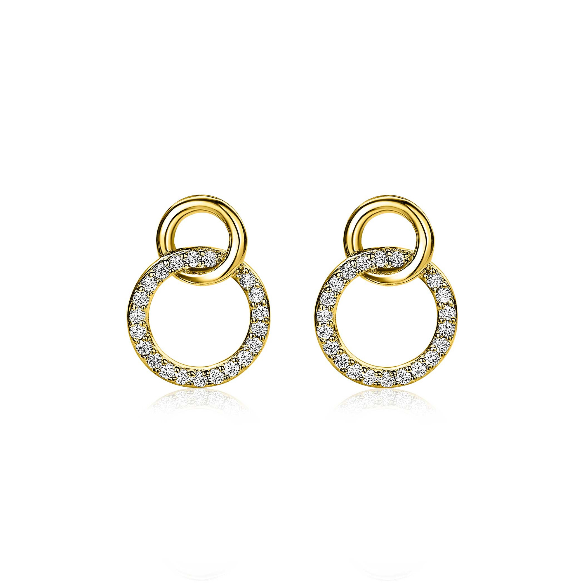ZINZI Sterling Silver Gold Plated Stud Earrings 2 Open Connected Circles White ZIO1782Y