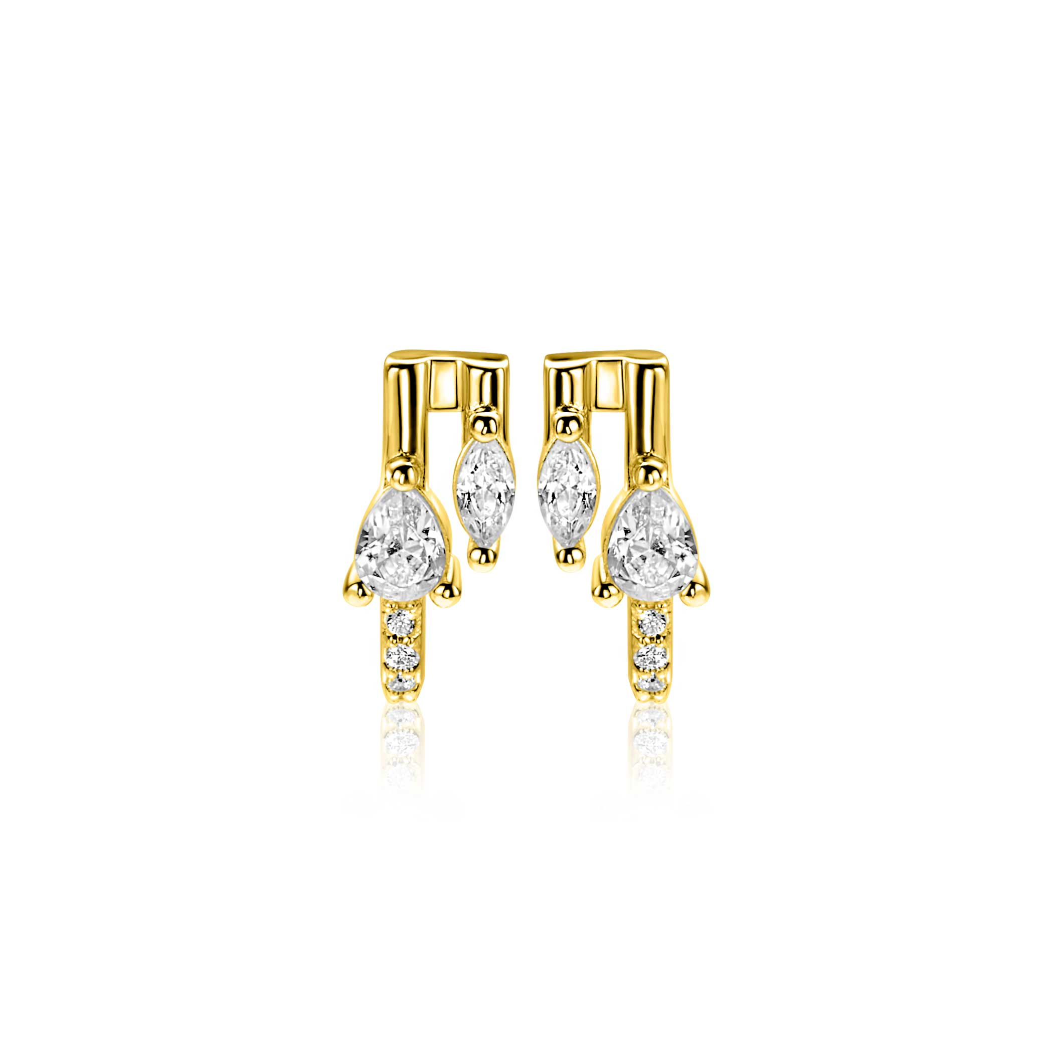 12mm ZINZI gold plated silver multi-look stud earrings with pear-shaped and oval white cubic zirconias ZIO2689Y
