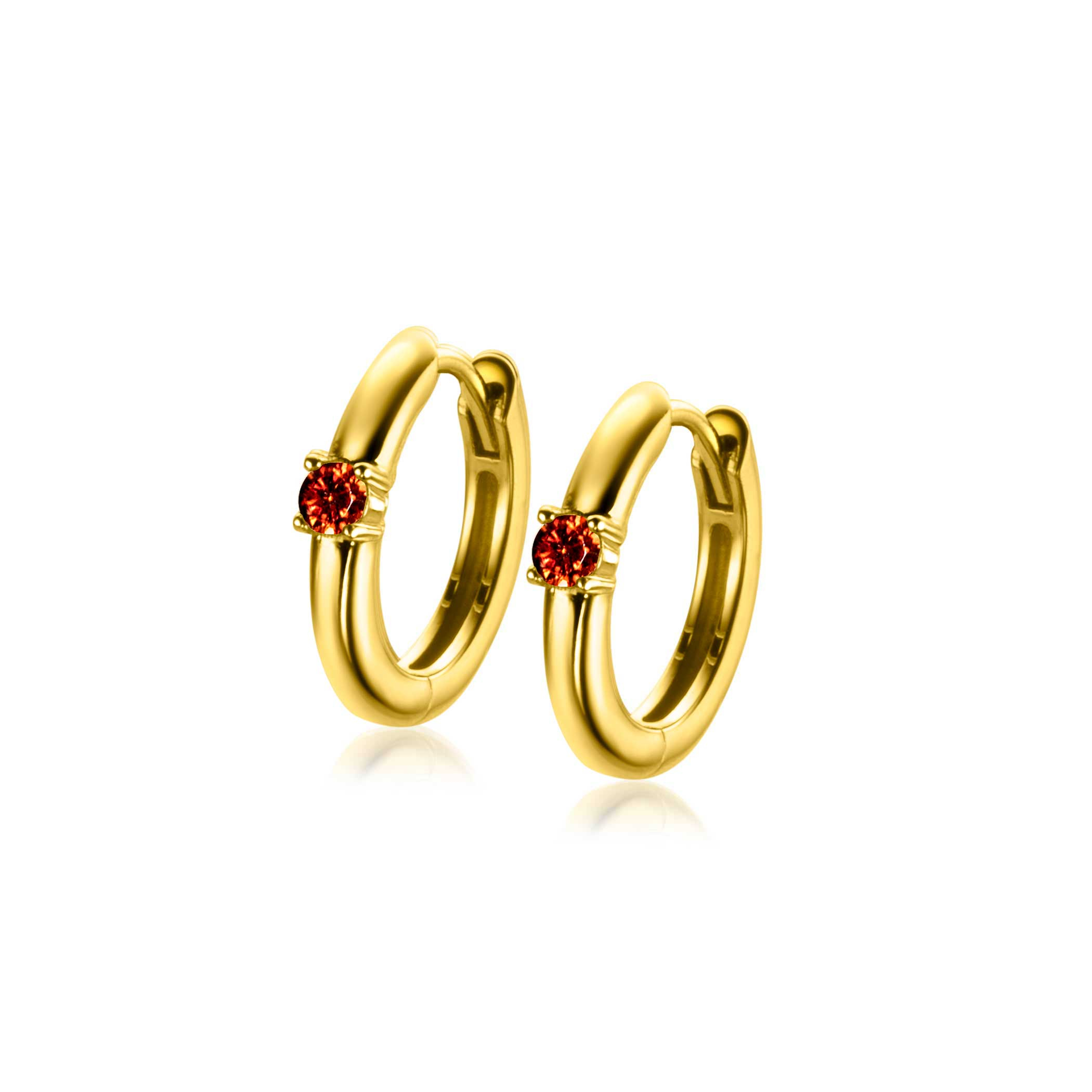 JANUARY Hoop Earrings 13mm Gold Plated with Birthstone Red Garnet Zirconia