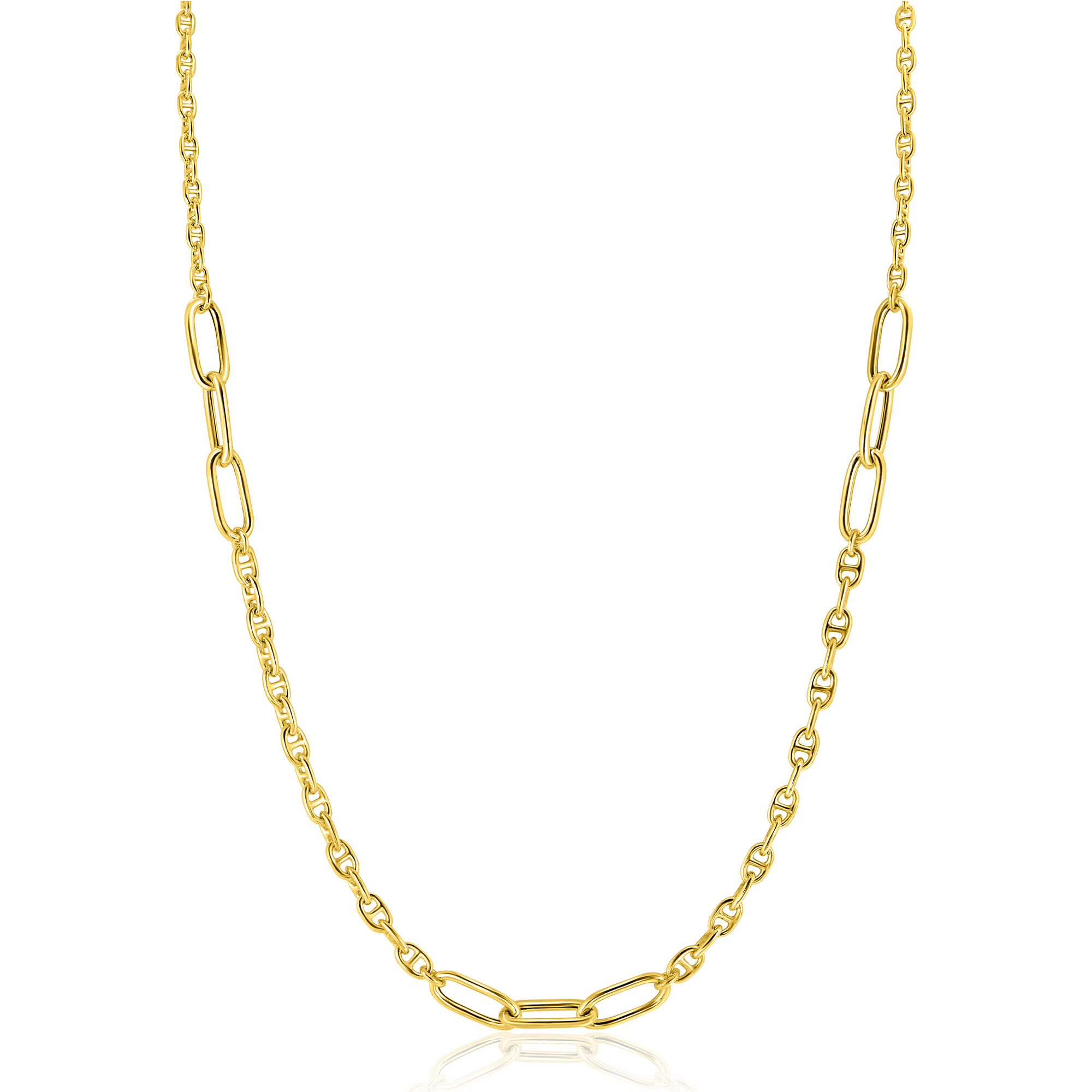 ZINZI Gold Plated Sterling Silver Marine Chain Necklace Combined with Larger Oval Chains 42-45cm ZIC2413G