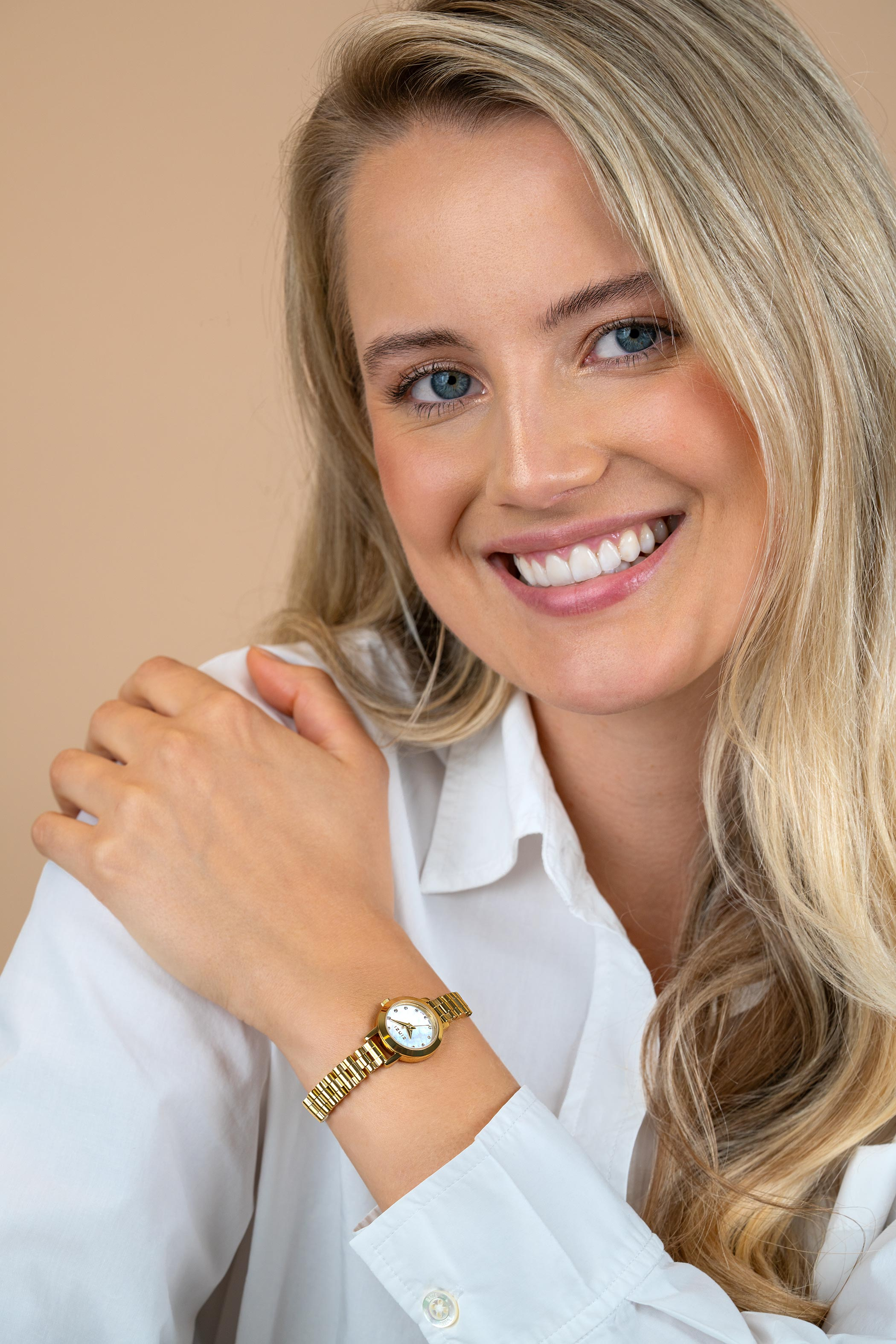 ZINZI Etoile Nuit Watch 20mm White Mother-of-Pearl Dial Gold Colored Stainless Steel Case and Strap Japanese movement ZIW3134