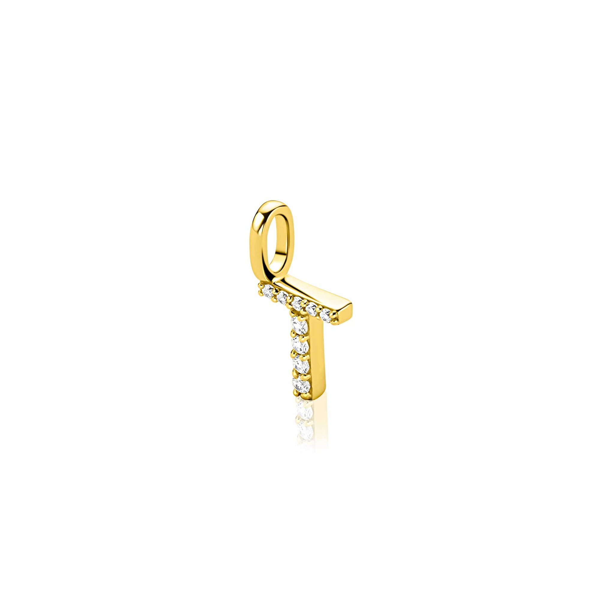 ZINZI zlv. hanger gg.verg.letter T bezet met zirconia's
