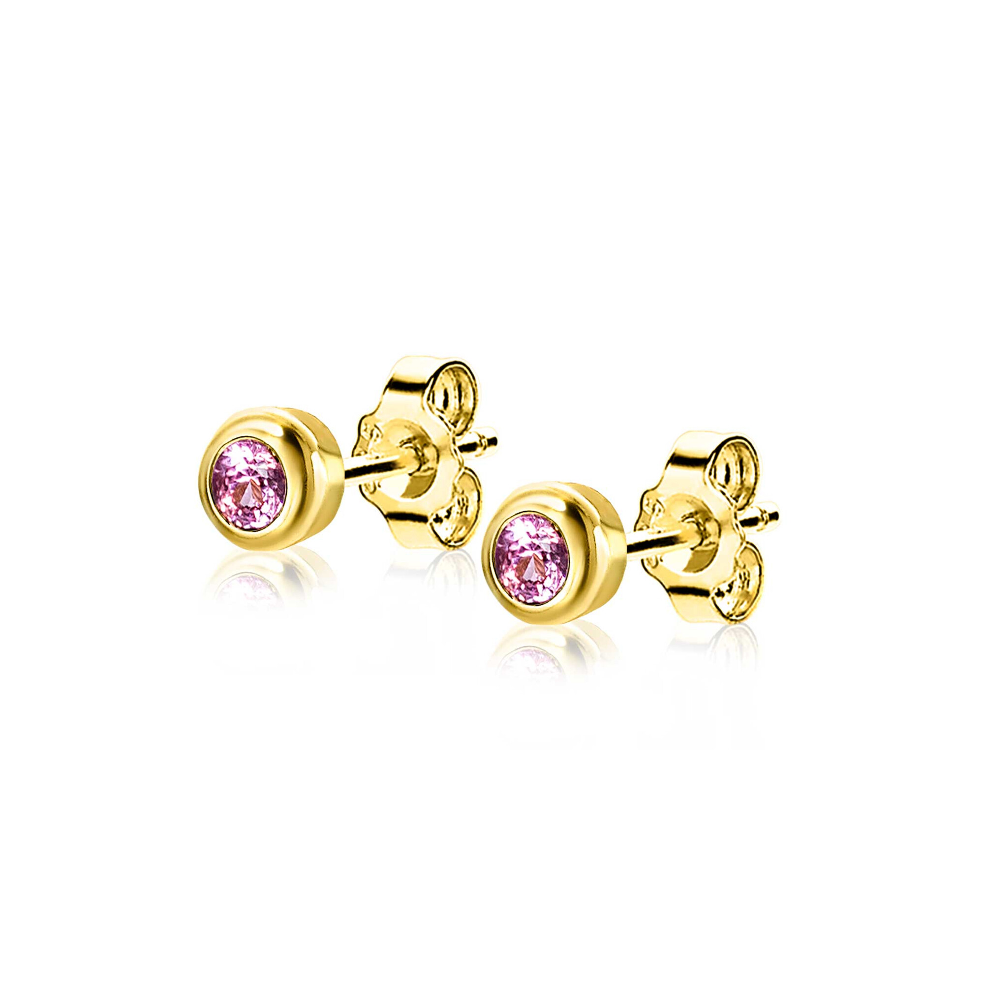 OCTOBER Stud Earrings 4mm Gold Plated with Birthstone Pink Rose Quartz Zirconia