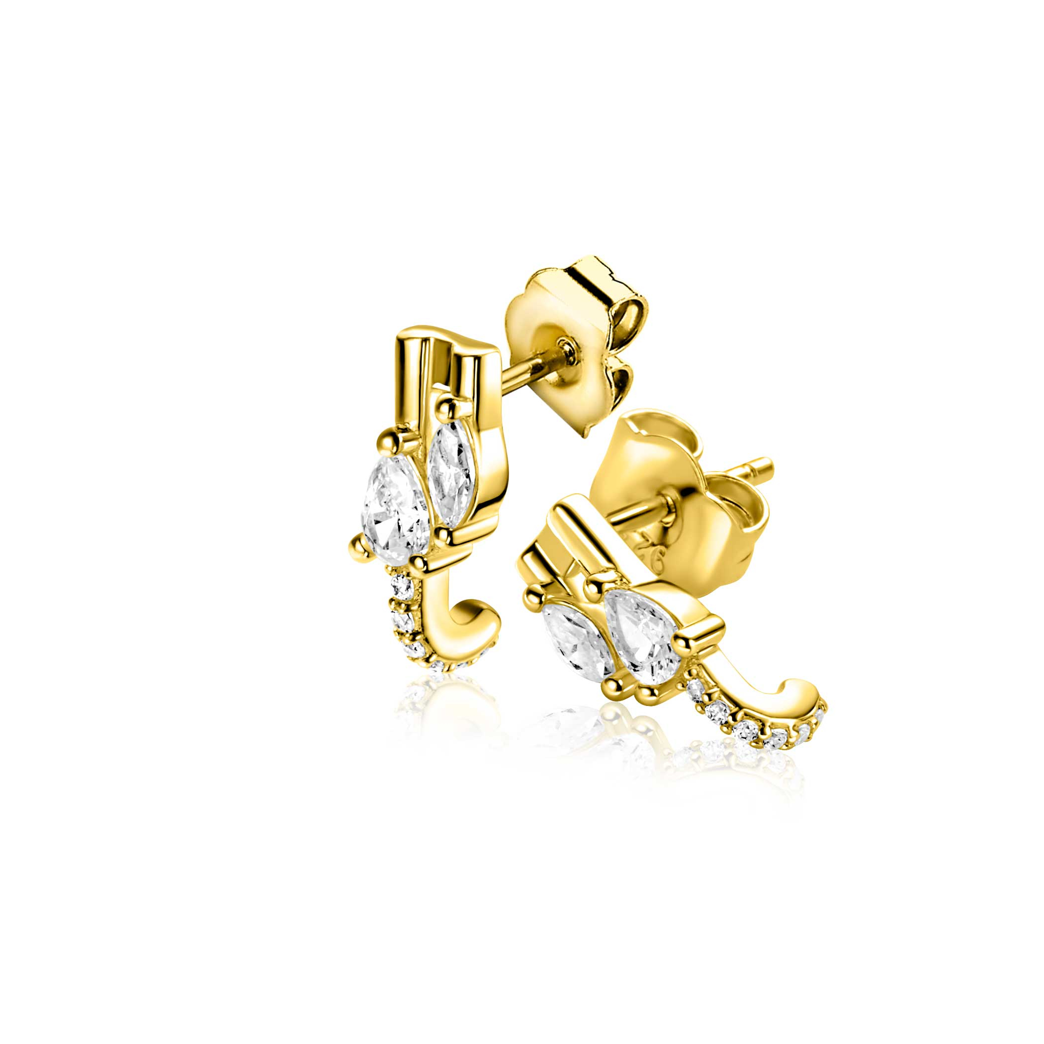 12mm ZINZI gold plated silver multi-look stud earrings with pear-shaped and oval white cubic zirconias ZIO2689Y