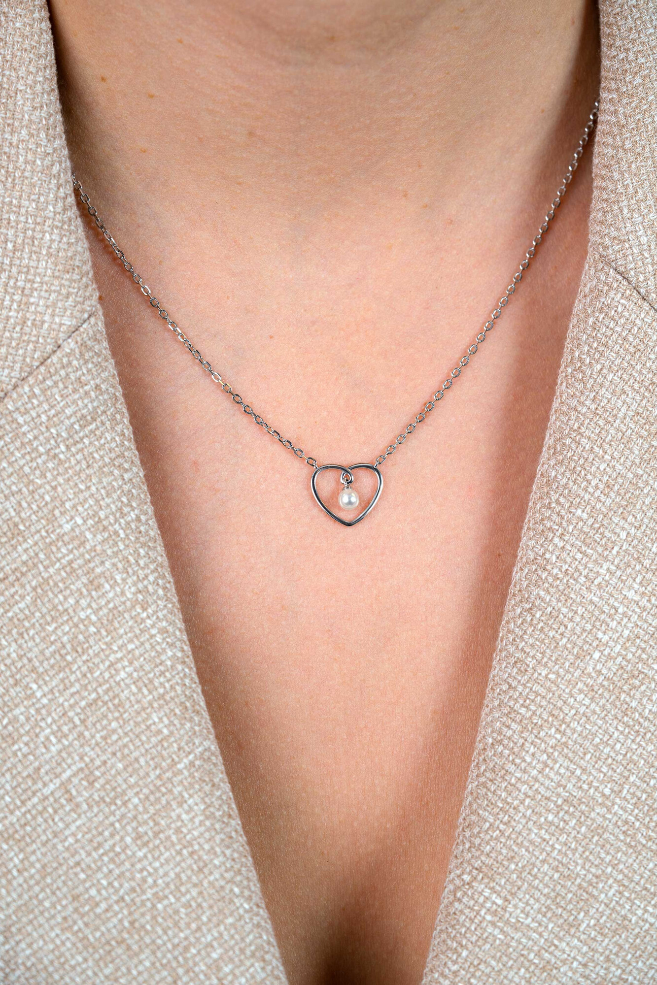 ZINZI zlv. collier met hart hanger en parel