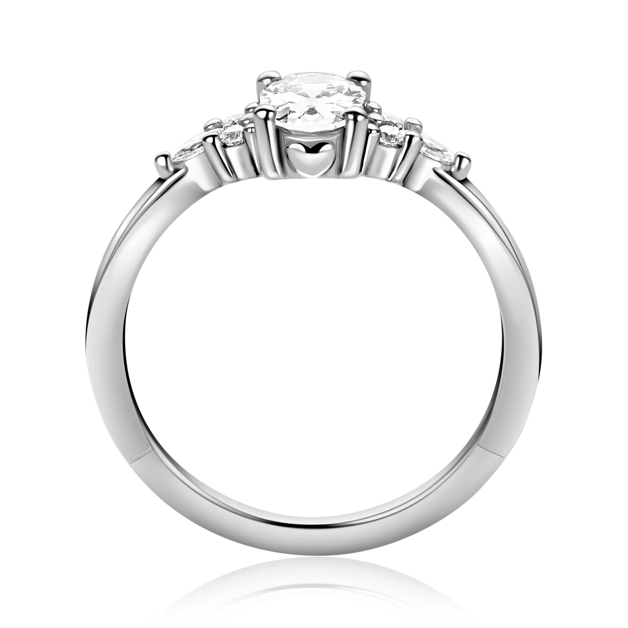 ZINZI silver engagement ring with a large oval white zirconia (7mm) and smaller zirconia, with a small heart on the side ZIR2698