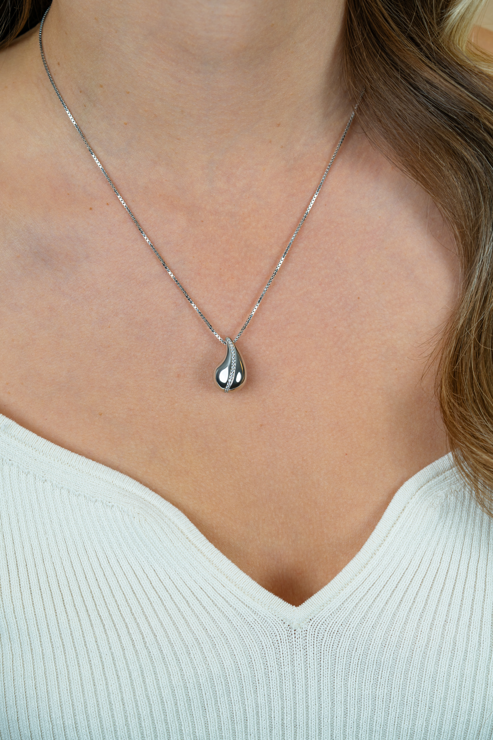 ZINZI zlv. collier met druppel hanger met zirconia's