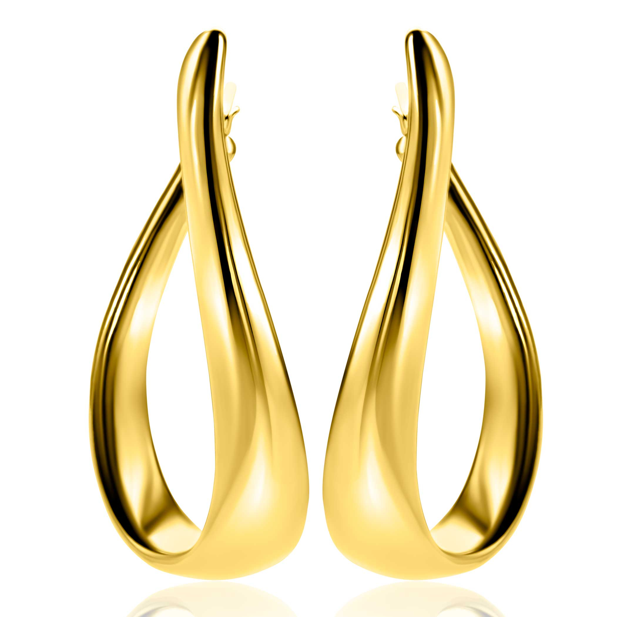 49mm ZINZI gold plated silver large hoop earrings in organic shape with a playful twist and convenient top closure ZIO2675G