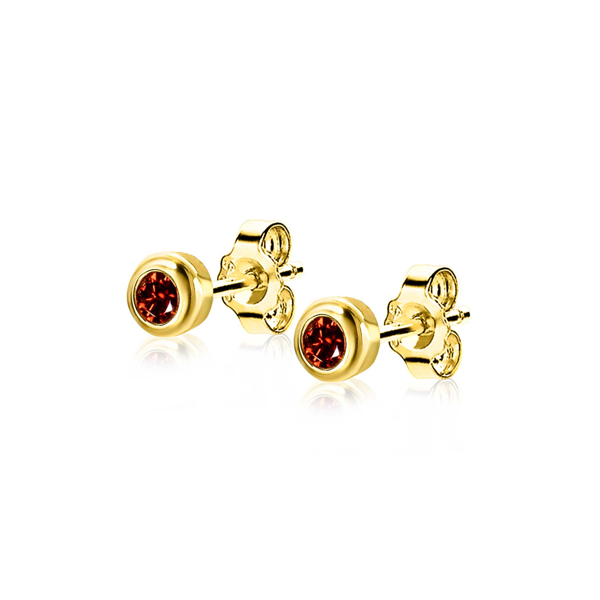 JANUARY Stud Earrings 4mm Gold Plated with Birthstone Red Garnet Zirconia