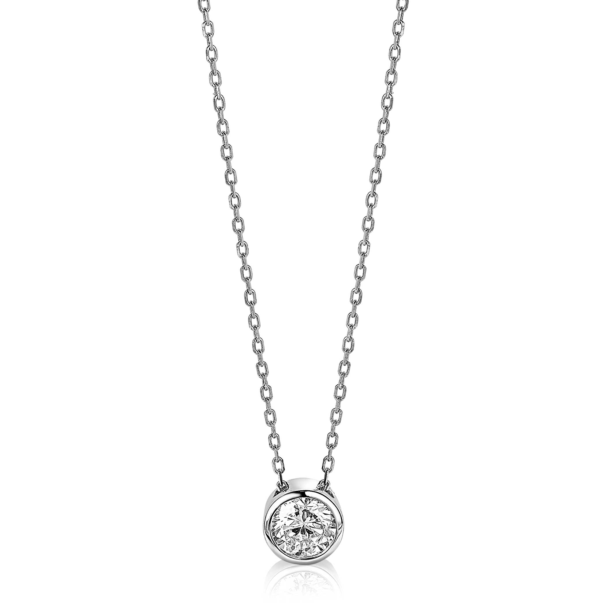 ZINZI Sterling Silver Necklace Round Setting with White Zirconia 40-45cm ZIC1775
