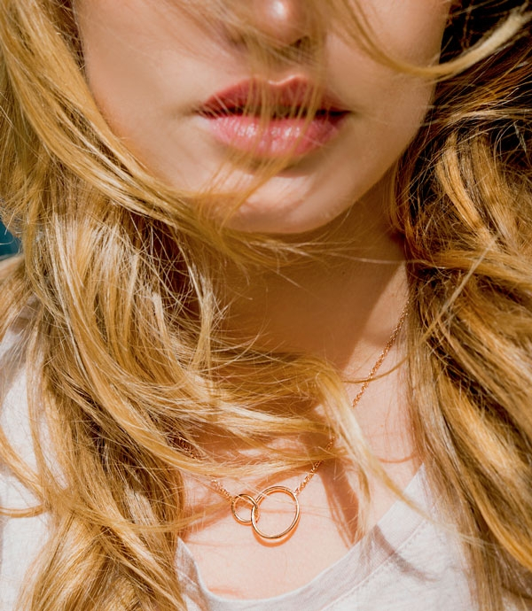 ZINZI Rose Gold Plated Sterling Silver Necklace with 2 Connected Open Circles 42-45cm ZIC1278R