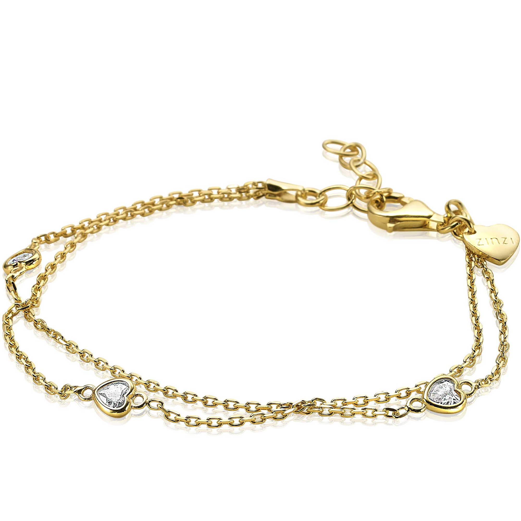 ZINZI Gold Plated Sterling Silver Bracelet Double Heart ZIA1721G