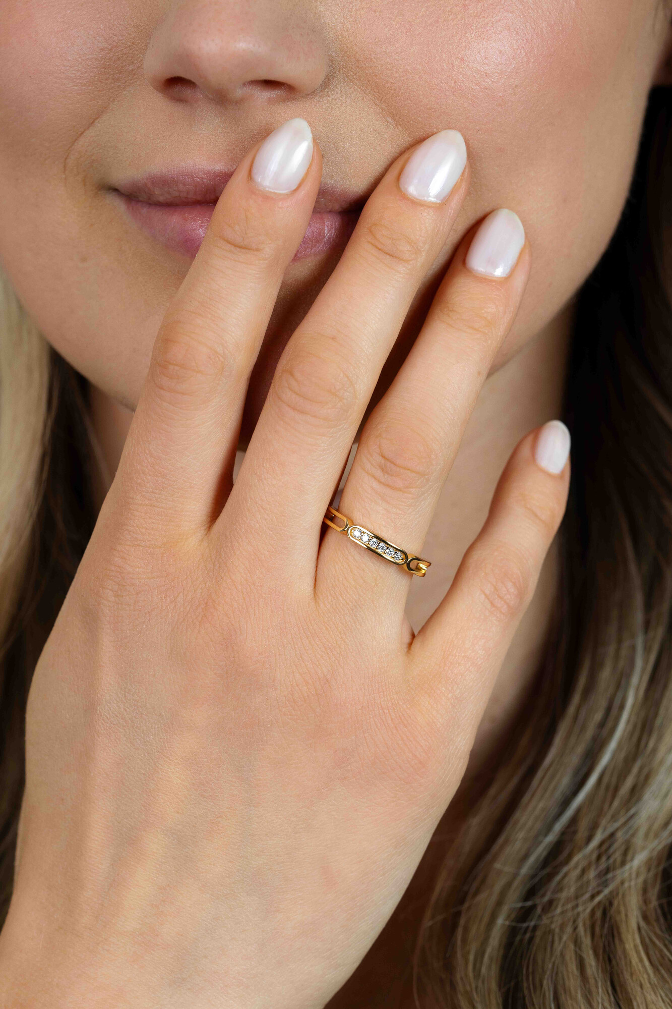 ZINZI Gold Plated Sterling Silver Stackable Ring 3mm width with Trendy Oval Shapes White ZIR2270Y